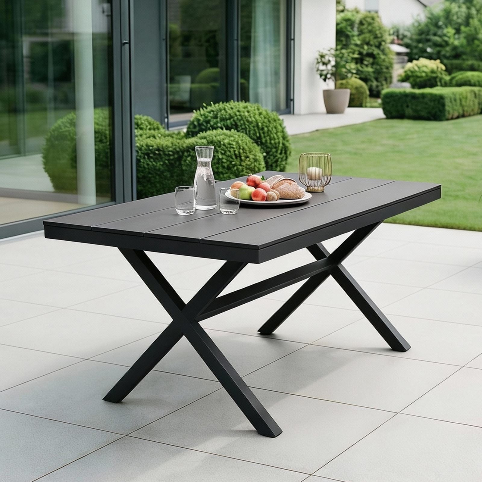 IDIMEX Gartentisch ISOLA, Terrassentisch wetterfest 150x90cm Holzoptik Outdoor Tisch schwarz