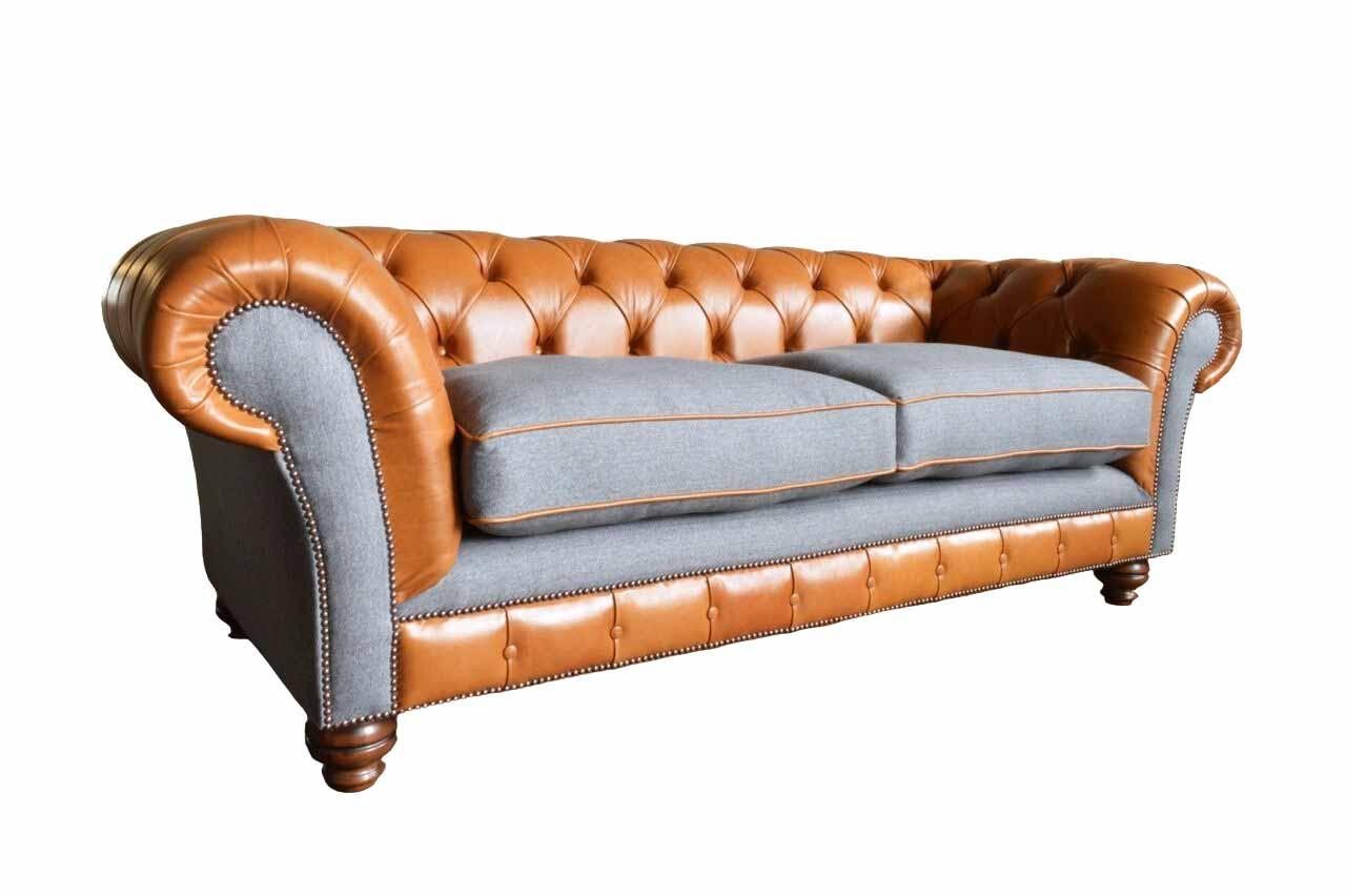 Xlmoebel Chesterfield-Sofa Luxus Sofa aus Leder und Textil im eleganten Design, Sofa, Hergestellt in Europa