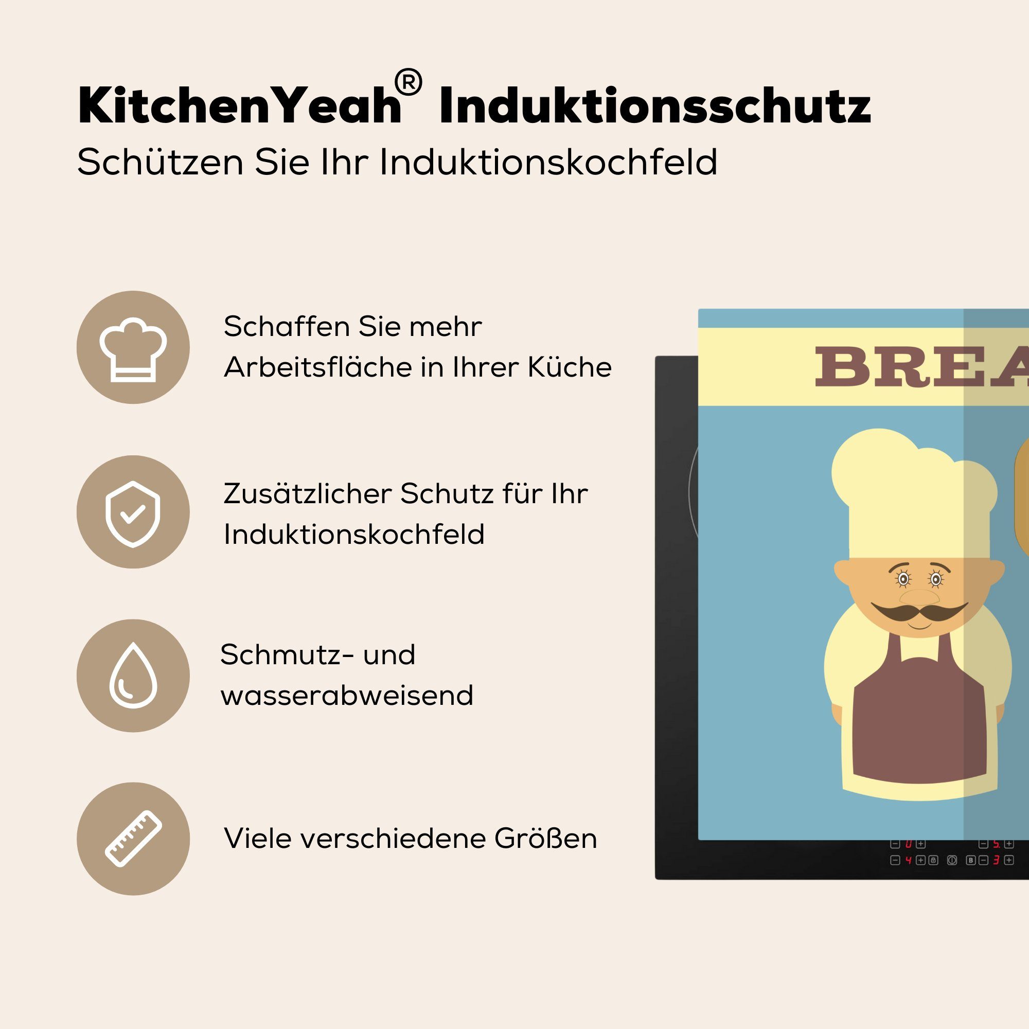 MuchoWow Herdblende-/Abdeckplatte Brot - Bäcker küche Vinyl, tlg), Ceranfeldabdeckung, Jahrgang, cm, - Arbeitsplatte 78x78 für (1