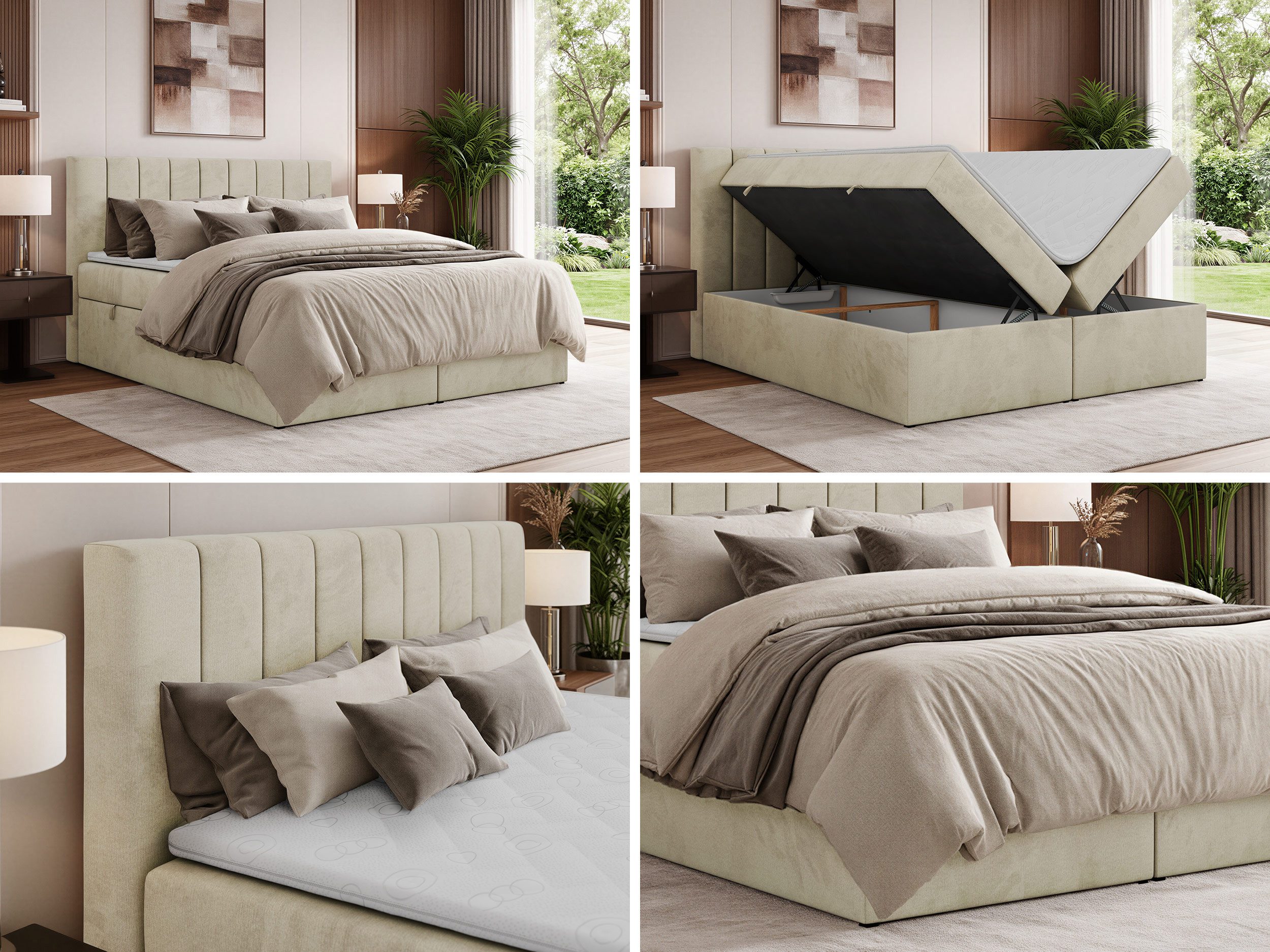 MKS MÖBEL Boxspringbett ALVER (Set, Doppelbett mit Stauraum, Matratze (H3/H4) & Topper (Visco oder T25), 2 Bettkästen, Federautomaten, Multipocket 7-Zonen H3/H4