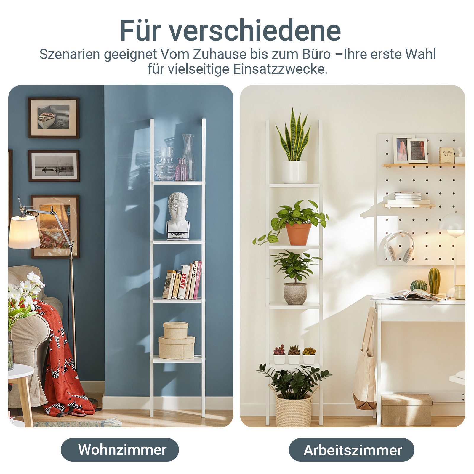 SoBuy Wandregal FRG15, Bücherregal Badezimmerregal Pflanzenregal, Wohnzimmer Küche, Wandregal Badregal Leiterregal Standregal mit vier Böden