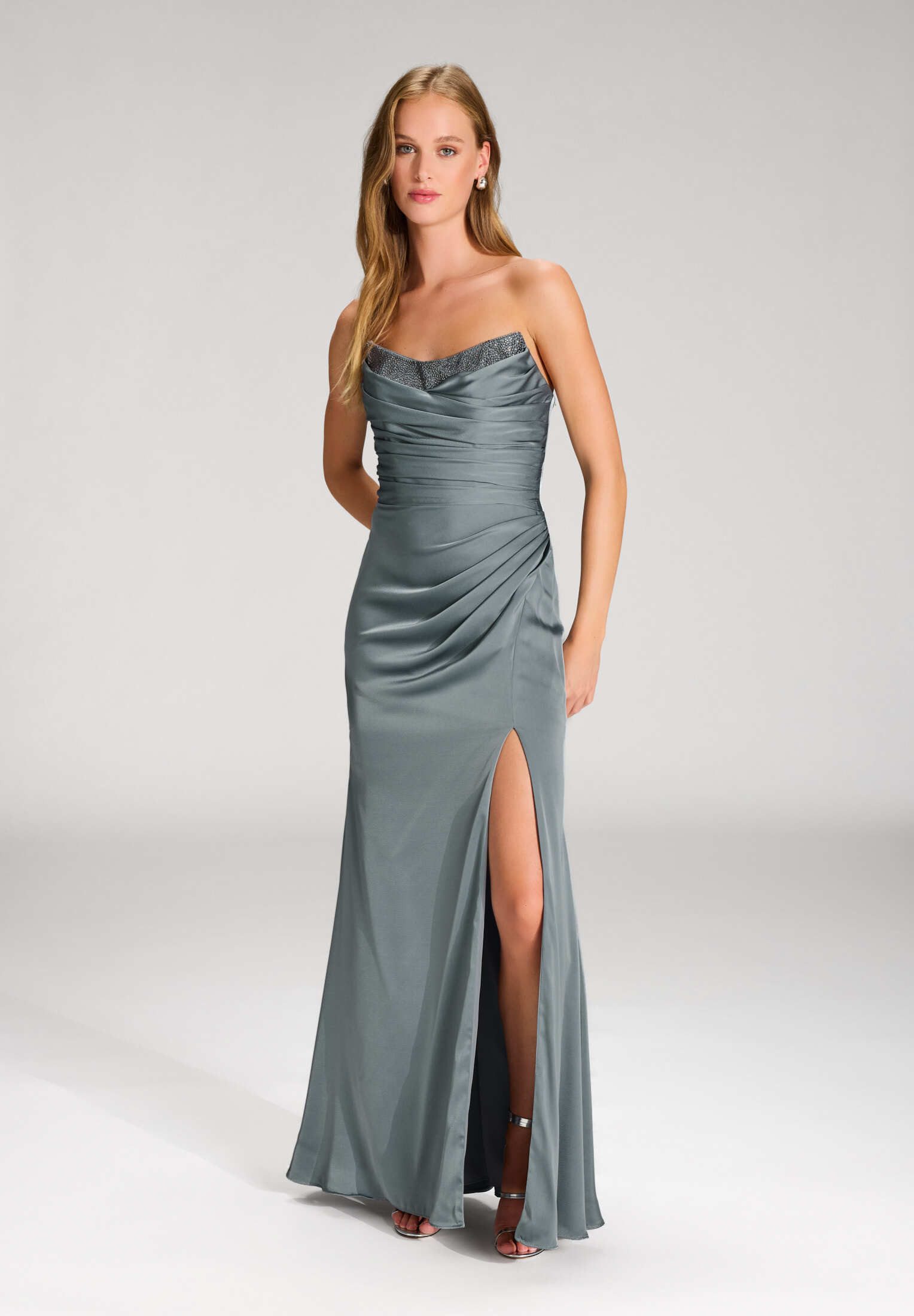 Hey Kyla Abendkleid - Satinkleid mit Corsagentop und Beinschlitz Figurbetonte Passform