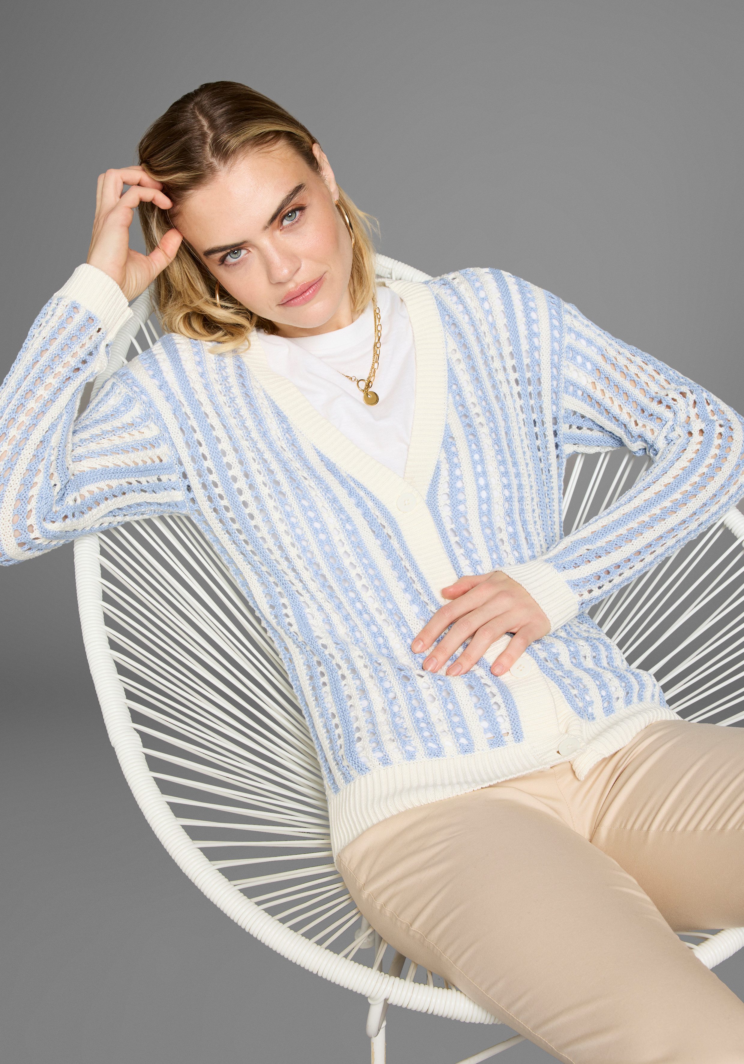 Laura Scott Ajourstrickjacke aus Ajourstrick günstig online kaufen