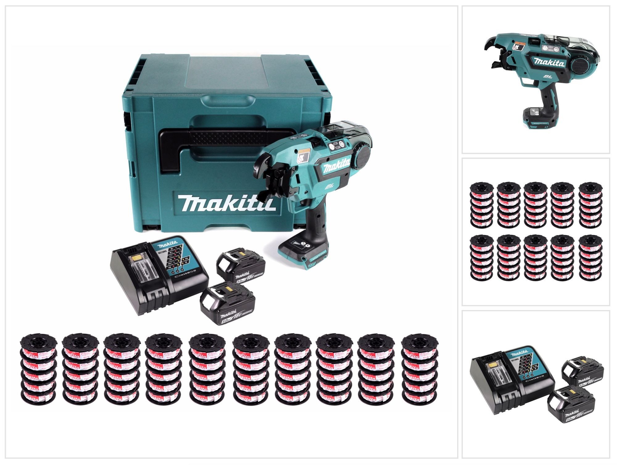 Makita Elektrowerkzeug-Set DTR 180 RTJ Akku Bewehrungsverbinder 18V Brushless mit 2x 5,0 Ah Akku