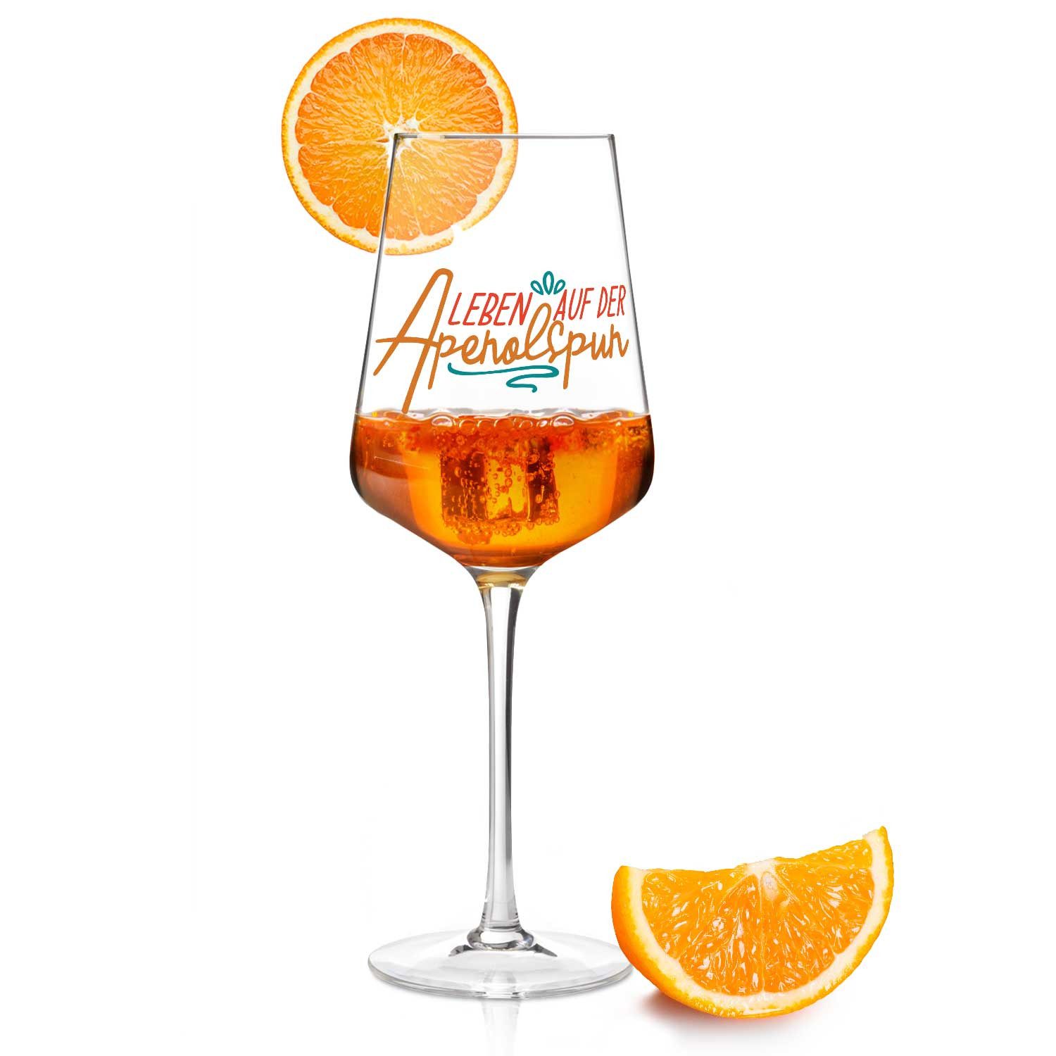 Rotweinglas UV Druck - Leben auf der Aperolspur - Aperol Spritz Glas