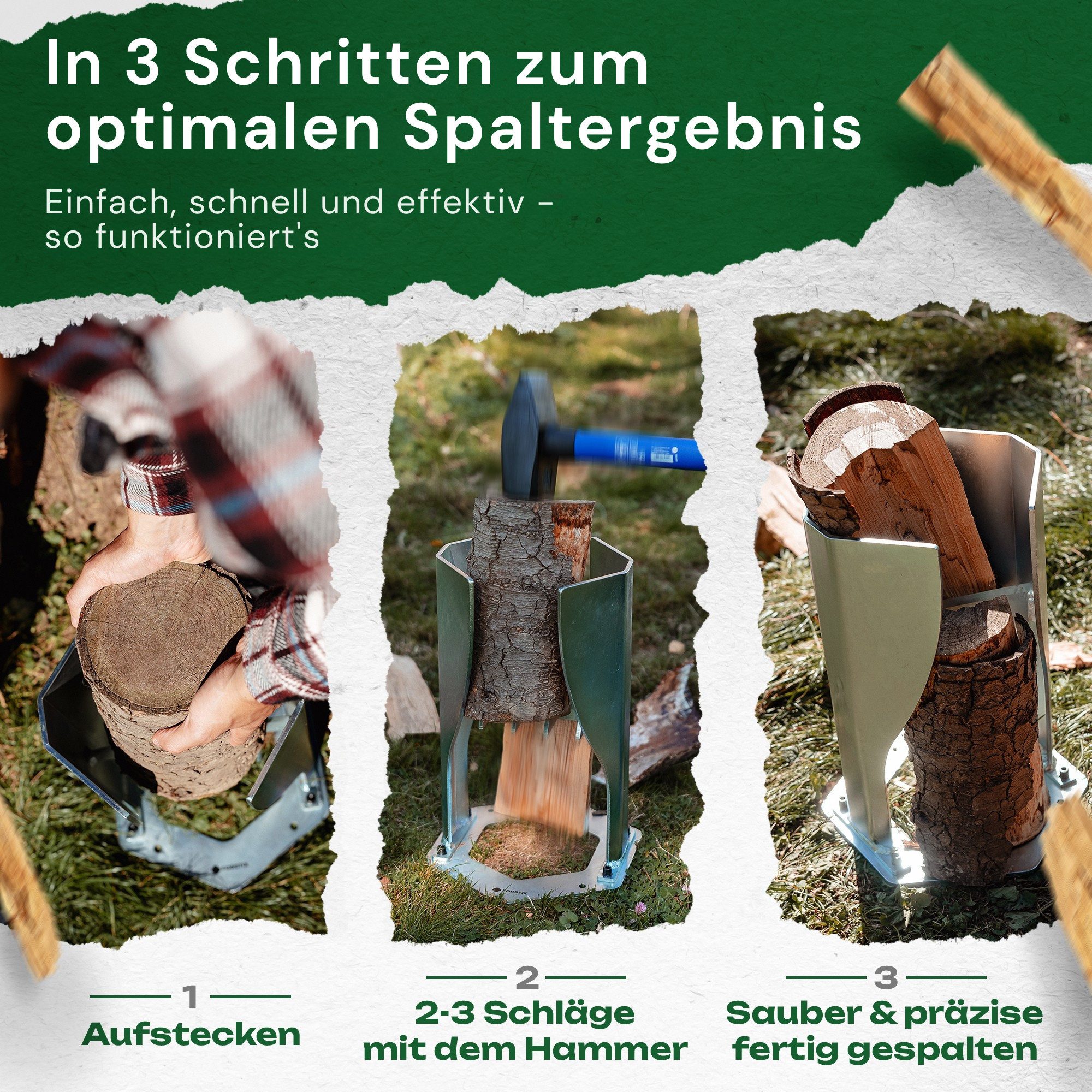 FORSTIX® Holzspalter manuell [stehend] mechanischer Brenn- & Anzündholzspalter, Spaltgutdurchmesser bis 22 cm, (Einzelartikel), Kaltverzinkter Stahl, Höhe: 45cm – Bild 3 von 5