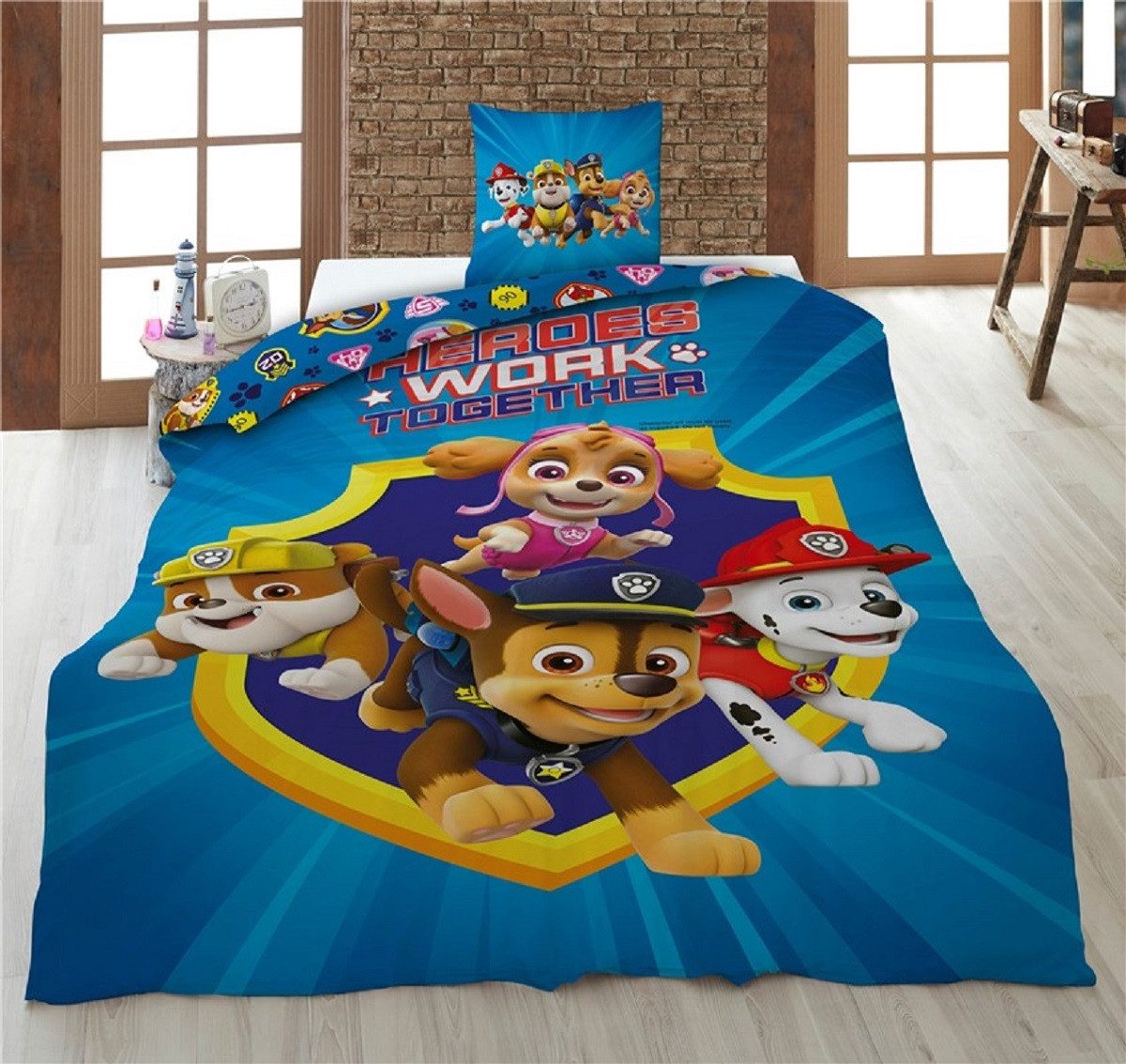 PAW PATROL Bettwäsche - Set – 1x Deckenbezug 140x200 & 1x Kissenbezug 65x65 cm für Kinder, Baumwolle, 2 teilig, Freundliche Design, Weiche Haptik