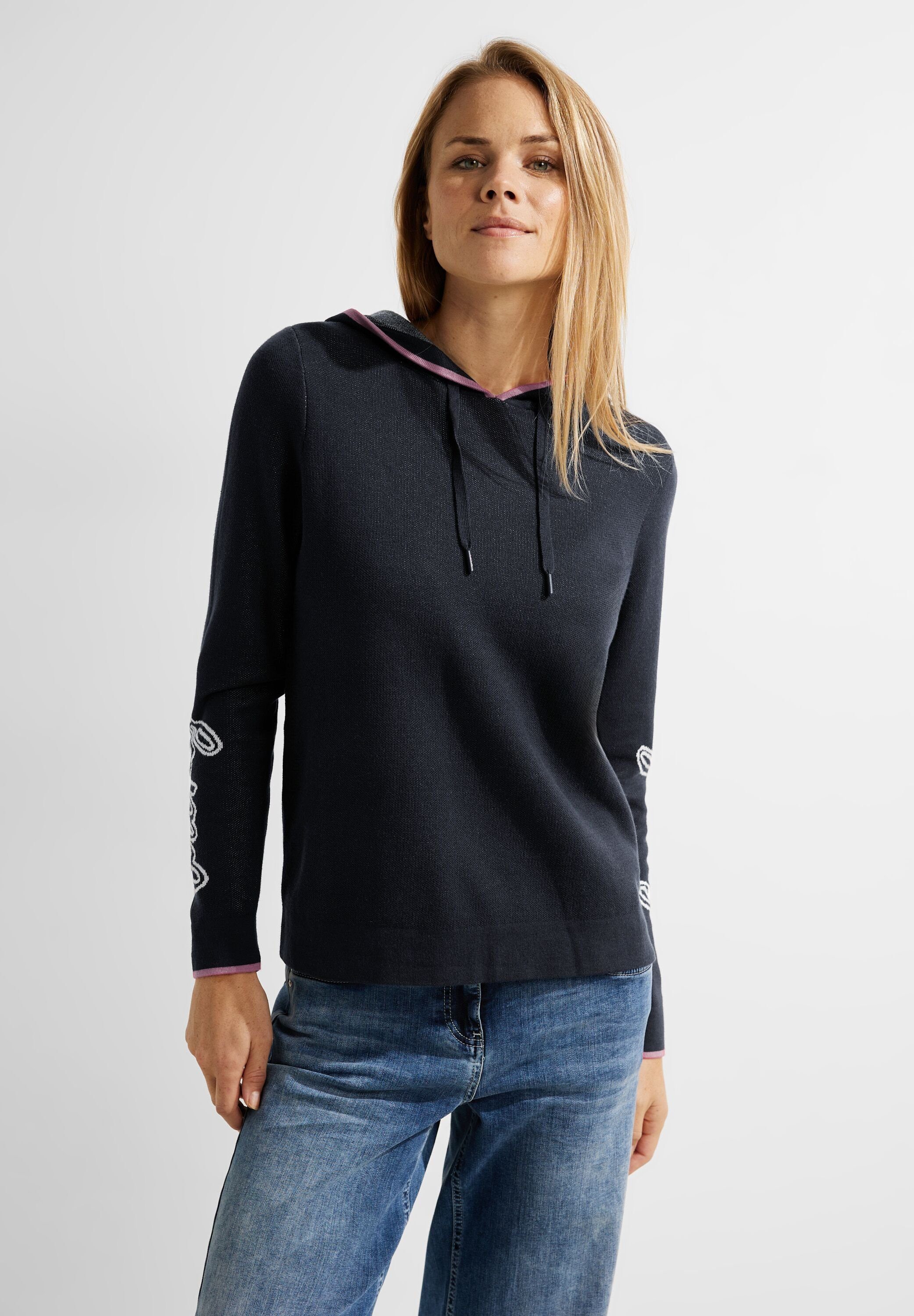 in Jacquard Tunnelzugbändchen (1-tlg) Blue Cecil Kapuzenpullover Night Sky Pullover Hoodie Cecil