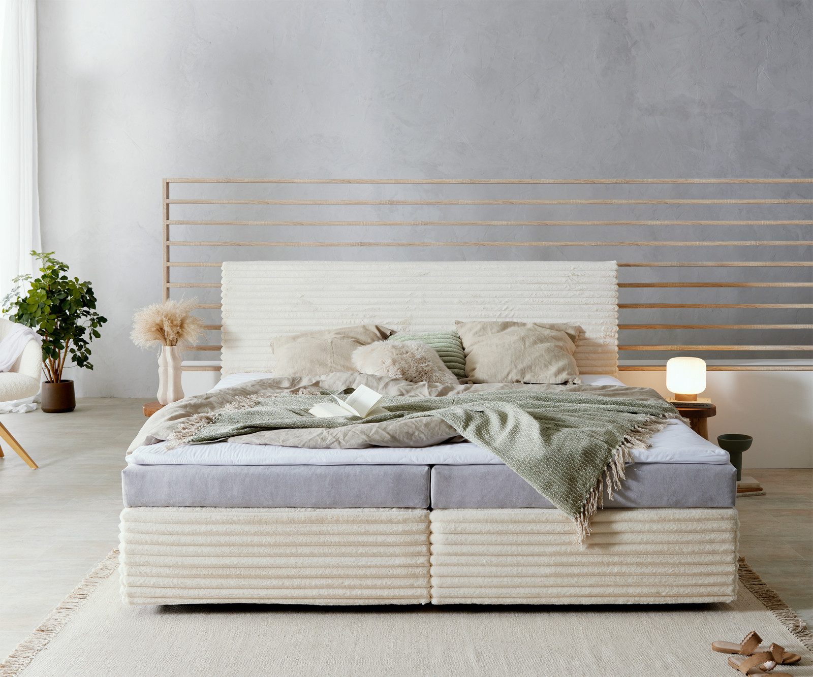 DELIFE Boxspringbett Dream-Well, Plüsch-Cord Beige 200x200 günstig online kaufen