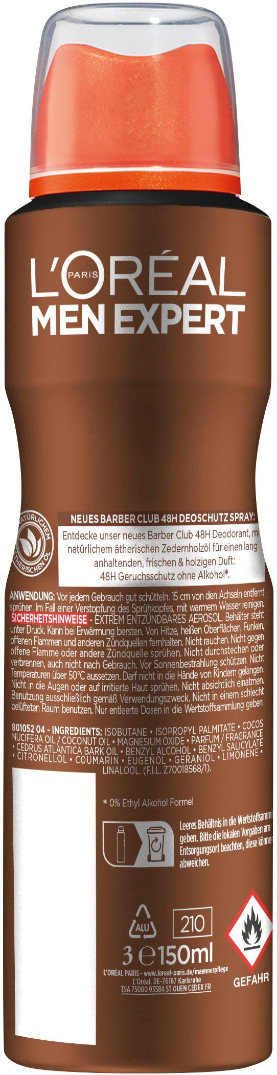 L'ORÉAL PARIS MEN EXPERT Deo-Spray 48h Men Club Deodorant L'Oréal Expert Barber Spray