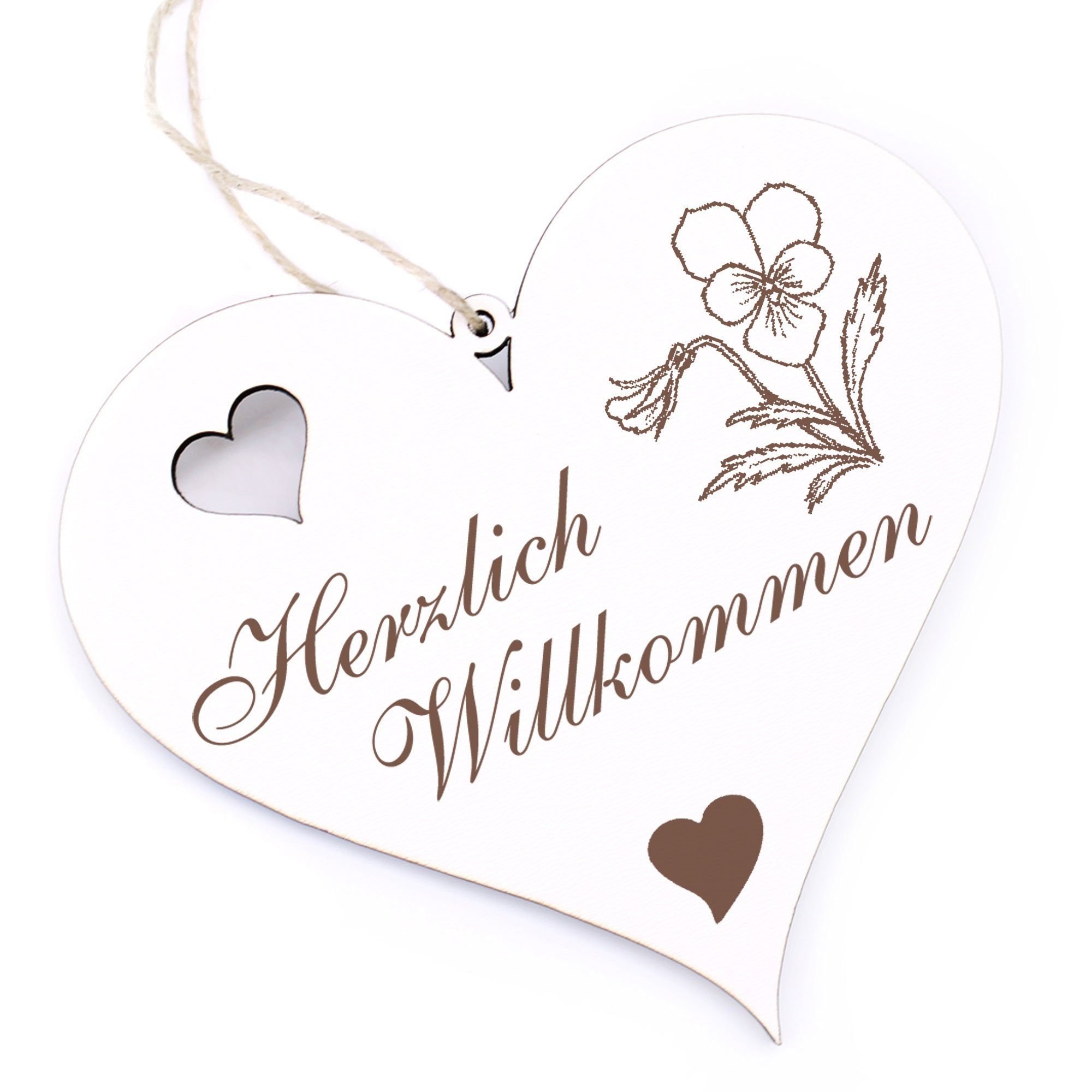 Dekolando Hängedekoration Herzlich Willkommen - Wildes Stiefmütterchen - 13x12cm