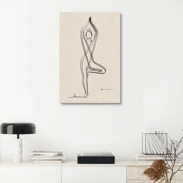 Posterlounge Holzbild Yoga In Art, Baum Pose (Vriksasana) I, Fitnessraum Minimalistisch Illustration