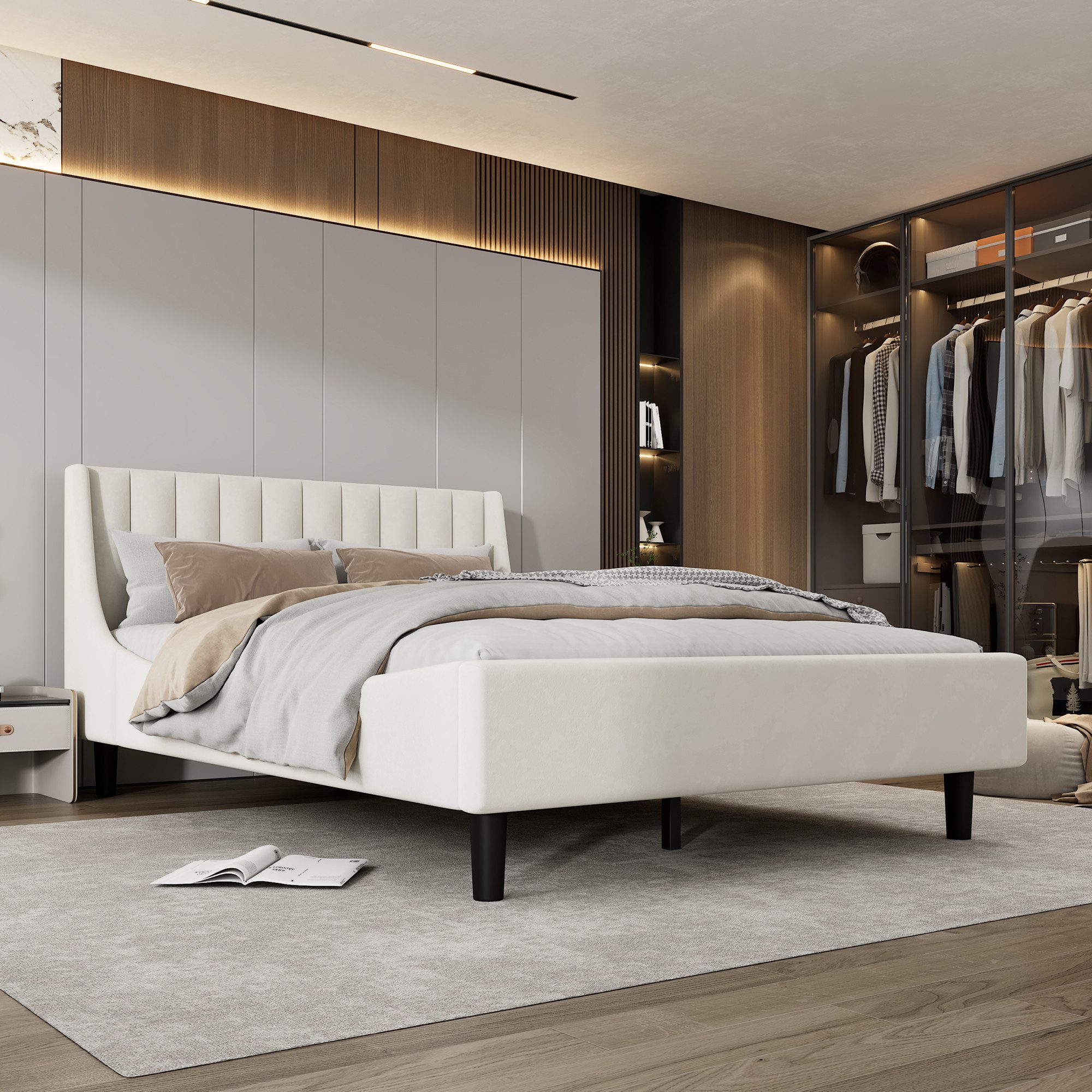 REDOM Polsterbett Minimalistisches Doppelbett aus Samt, günstig online kaufen
