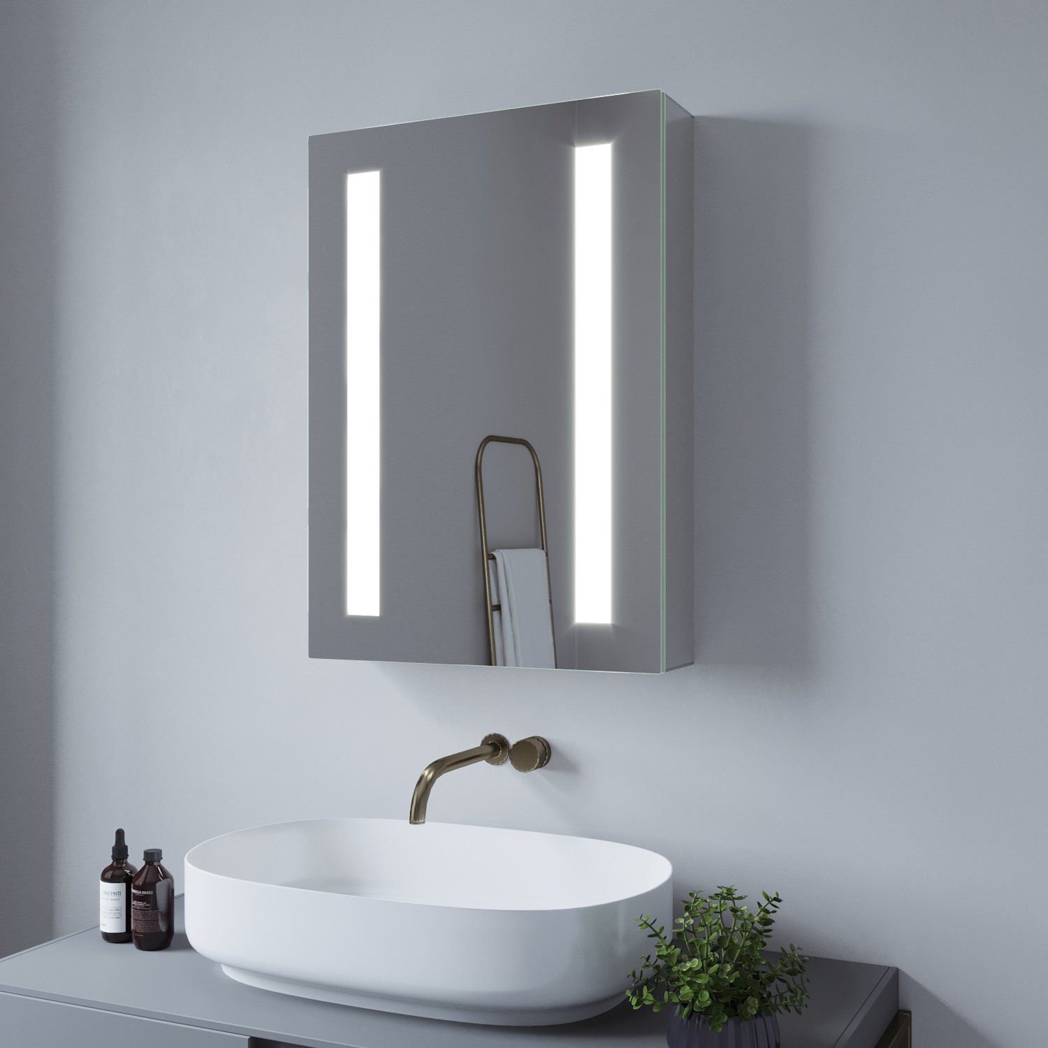 AQUABATOS Spiegelschrank Spiegelschrank mit Beleuchtung 50x70cm Badezimmerschrank LED Spiegel dimmbar, IR-Sensor, Memory-Funktion, Anti-Beschlag, Spiegelheizung