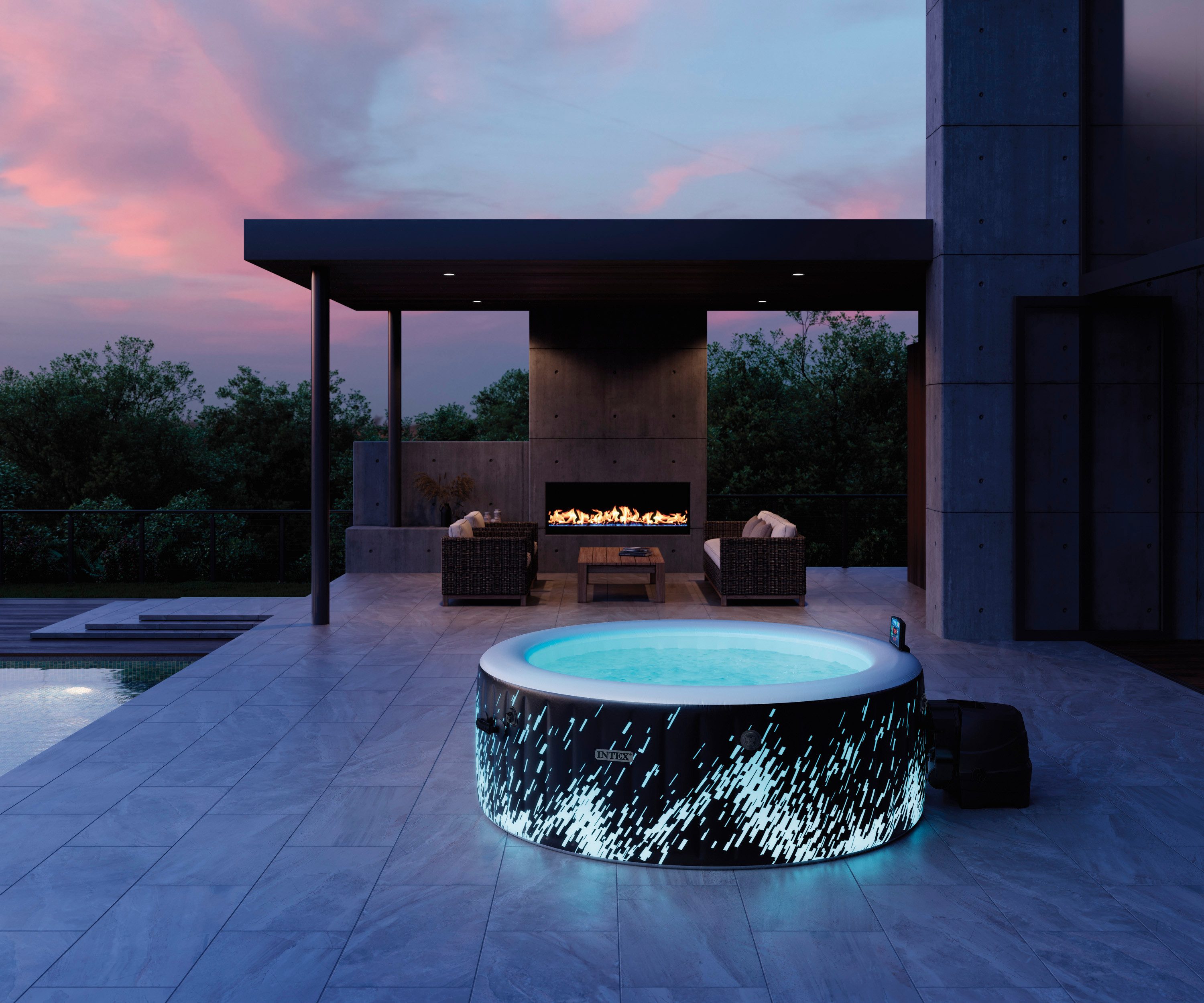 Intex Whirlpool Glow Deluxe, (Set, 9-tlg), 145 cm Durchmesser