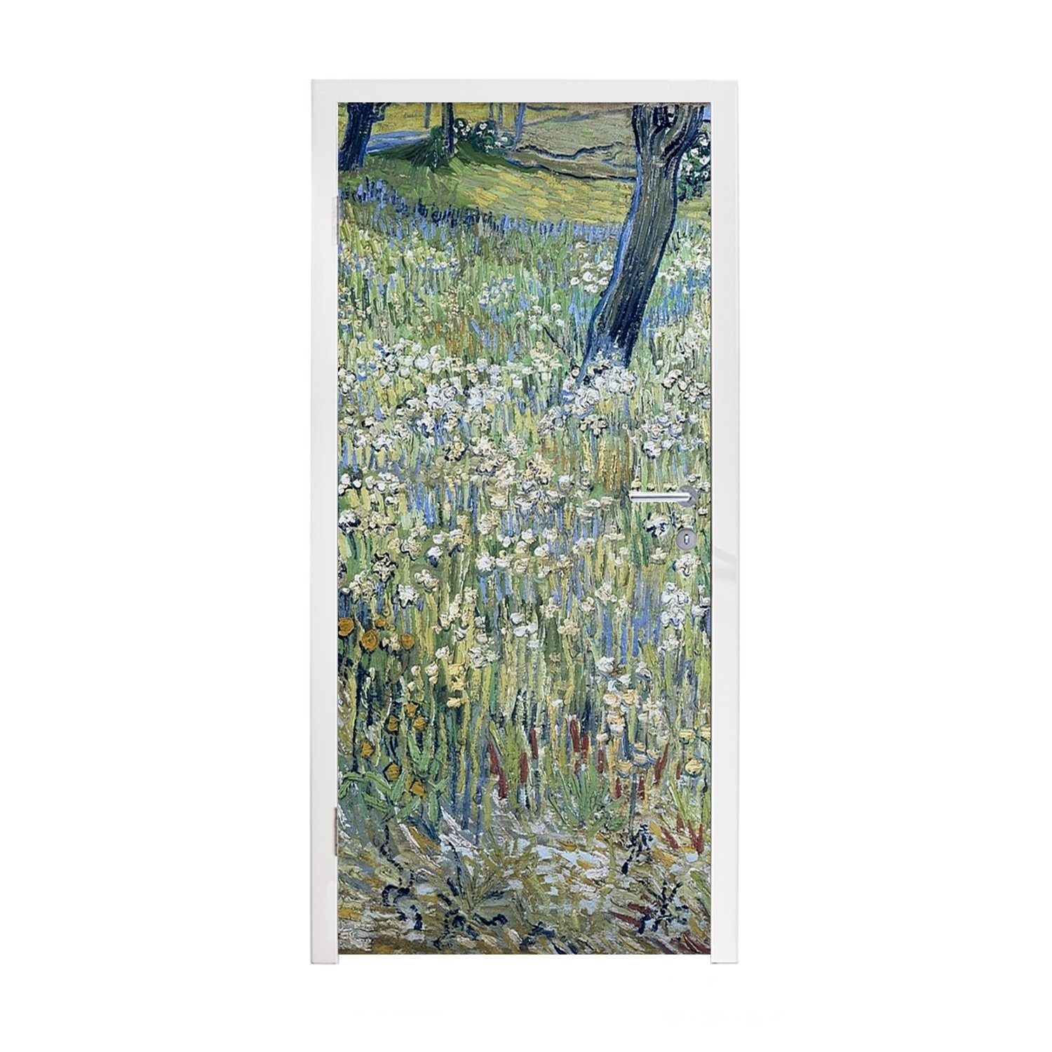 bedruckt, für Vincent St), Baumstämme Gogh, MuchoWow Fototapete Türaufkleber, - 75x205 Türtapete im van Gras Tür, (1 Matt, cm