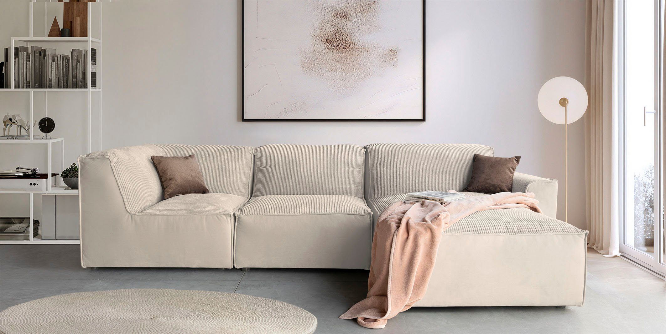 Zusammenstellung, beige für RAUM.ID in Cord Module einzeln Modulid, individuelle Ecksofa