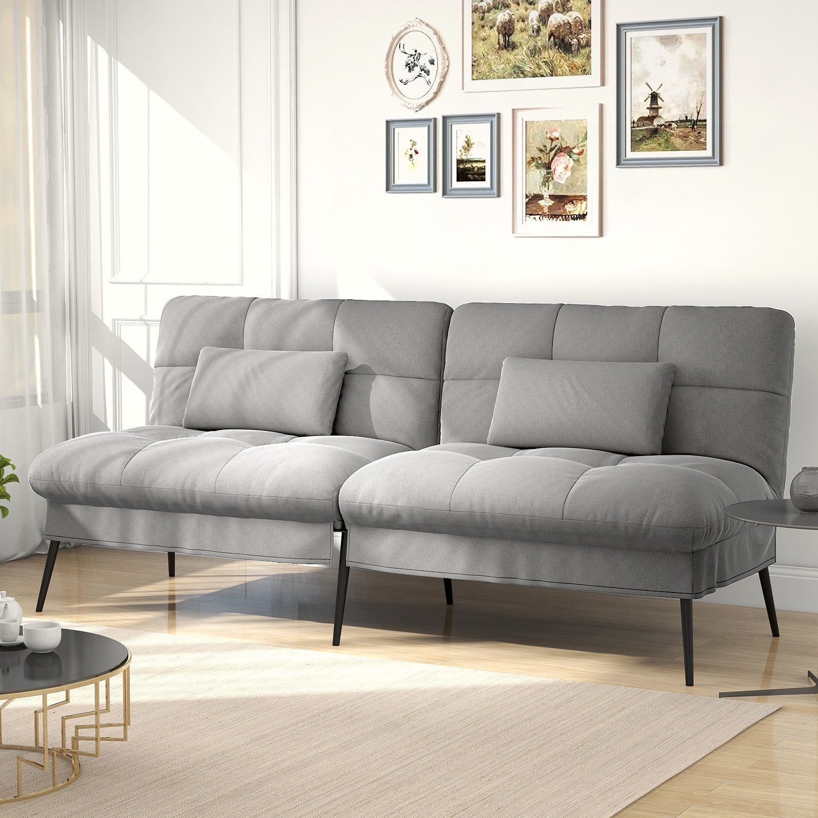COMHOMA Schlafsofa Bettsofa mit Schlaffunktion, Klappsofa, Couch Gästebett mit verstellbare Rückenlehne aus Stoff