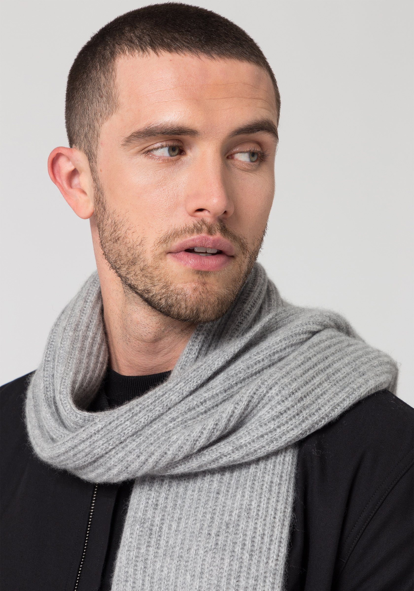 Style & Republic Schal Style Republic Gerippter Kaschmirschal Herren, gerippt Light Grey Melange | Modeschals