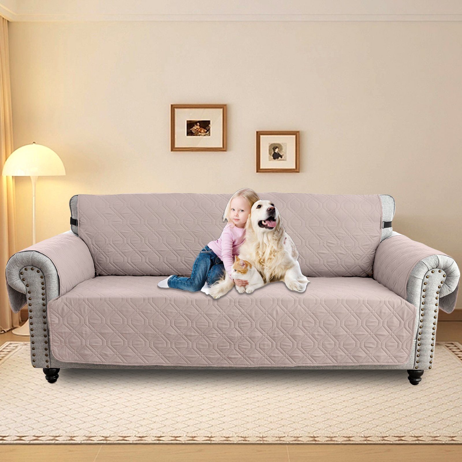 Sofabezug Wasserdicht Gesteppter Haustier Hunde Couch Anti-Rutsch Schutz 1-3Sitz, Sunicol, Sesselschoner Sesselbezug Sofa Überwurf Armlehnenauflage Khaki