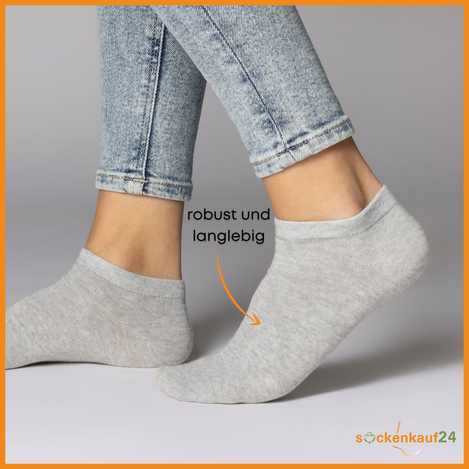 sockenkauf24 Sneakersocken 10, 20, 30 Paar Sneaker Socken Damen & Herren Schwarz Weiß Grau (Grau, 10-Paar, 39-42) Baumwolle - 16900 WP