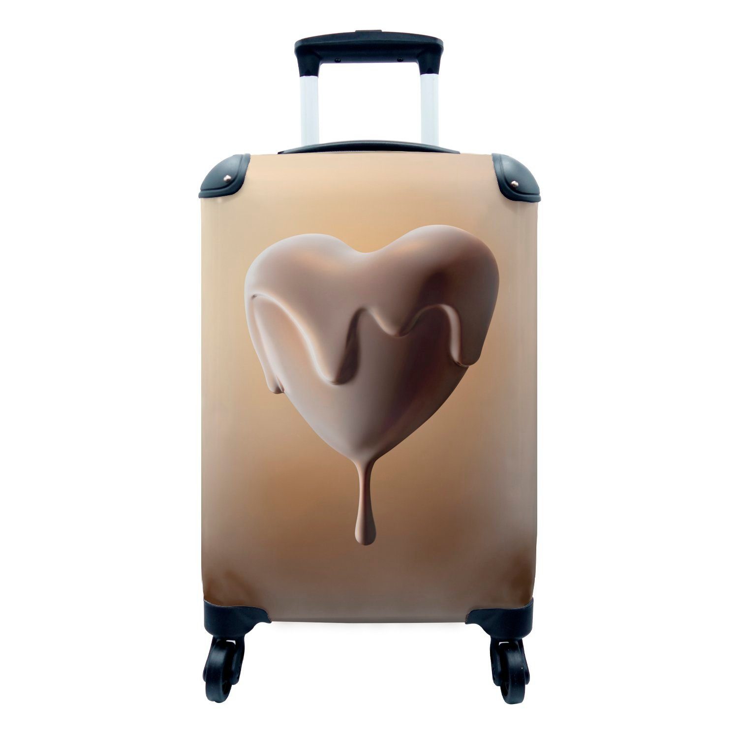 MuchoWow Handgepäckkoffer Ein herzförmiges, mit Schokolade überzogenes Bonbon, 4 Rollen, Reisetasche mit rollen, Handgepäck für Ferien, Trolley, Reisekoffer