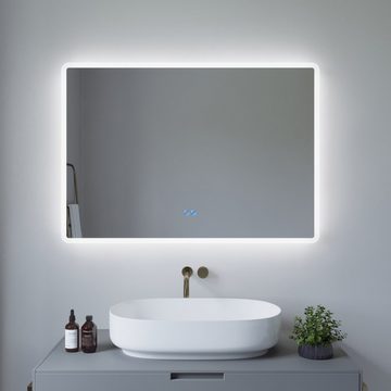 AQUALAVOS Badspiegel LED Badspiegel mit Beleuchtung Antibeschlag Touch Badezimmerspiegel, mit Kaltweiß 6400K Beleuchtung, Umweltfreundlichers Material