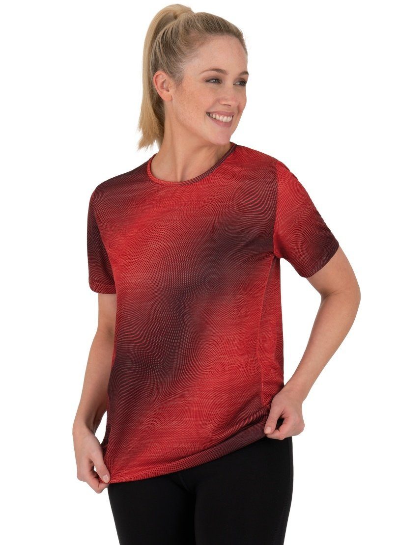 Trigema Sportshirt T-Shirt COOLMAX® TRIGEMA kirsch modischem Druck mit