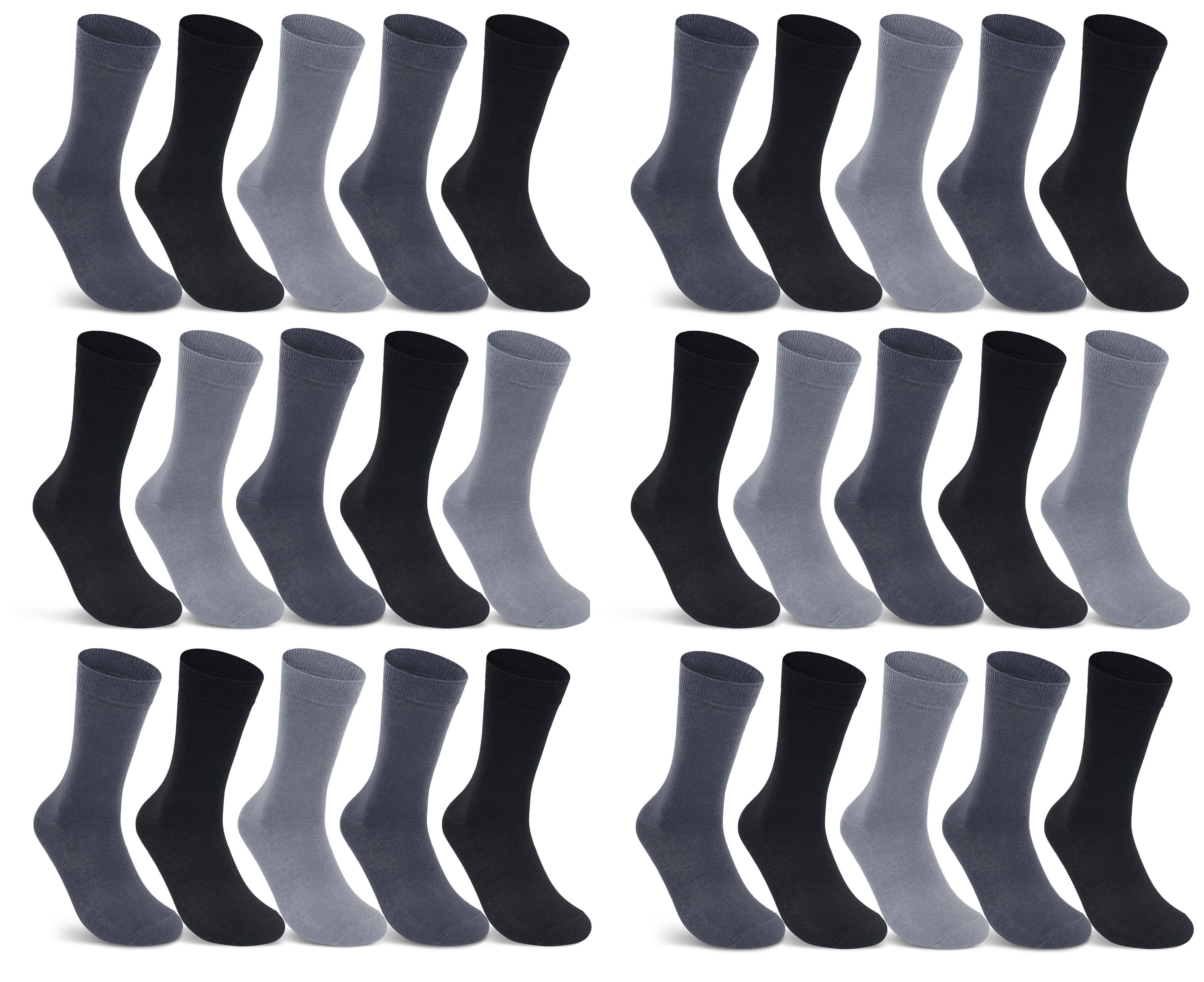 sockenkauf24 Socken 10 I 20 I 30 Paar Damen & Herren Business Socken Baumwolle (Anthrazit, Schwarz, Grau, 30-Paar, 47-50) mit Komfortbund Strümpfe - 10700