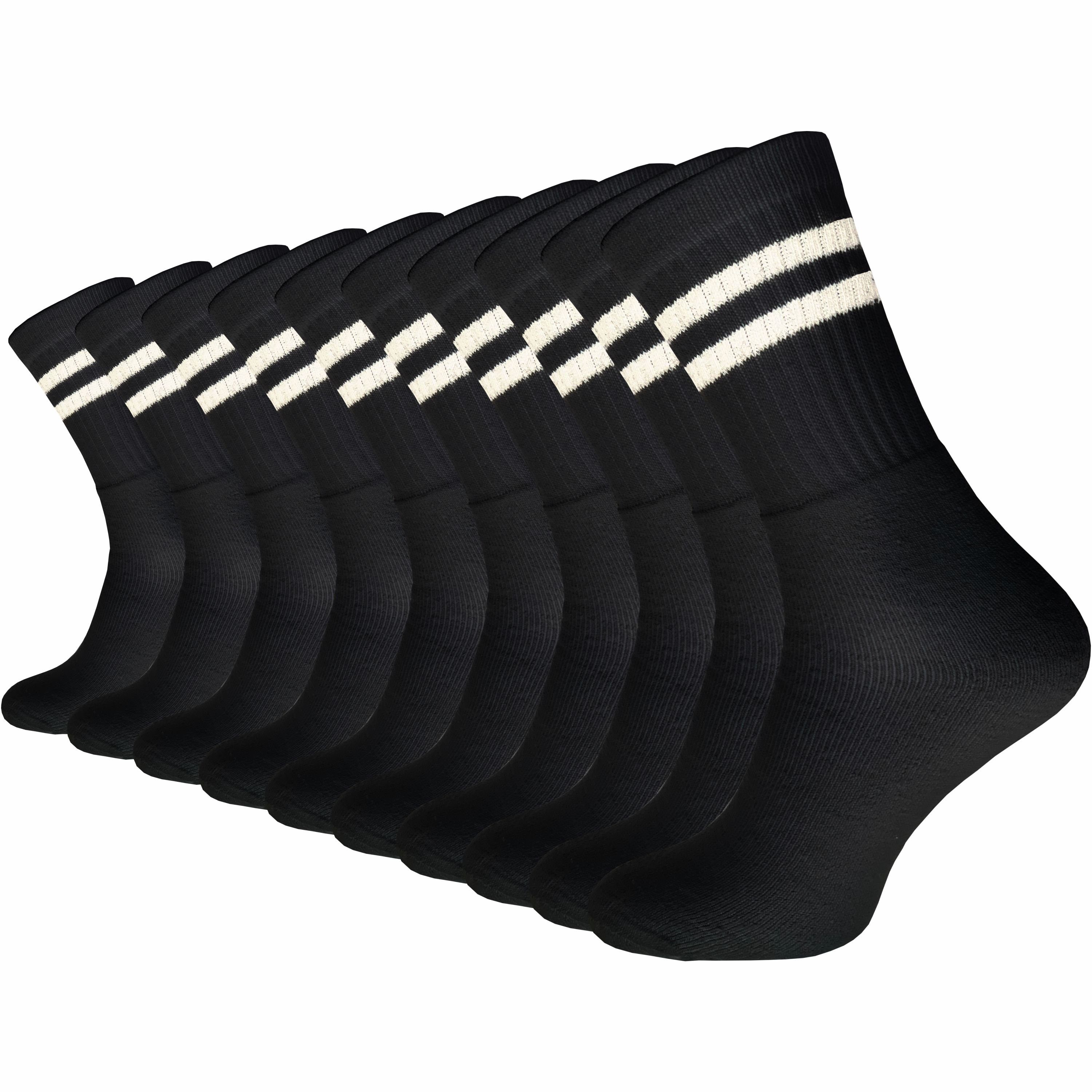 GAWILO Tennissocken für Damen & Herren in schwarz, weiß & grau - Sportsocken aus Baumwolle (10 Paar) Extra langlebig dank verstärktem Frotteefuß - u.a. in 39-42 und 43-46 retro schwarz