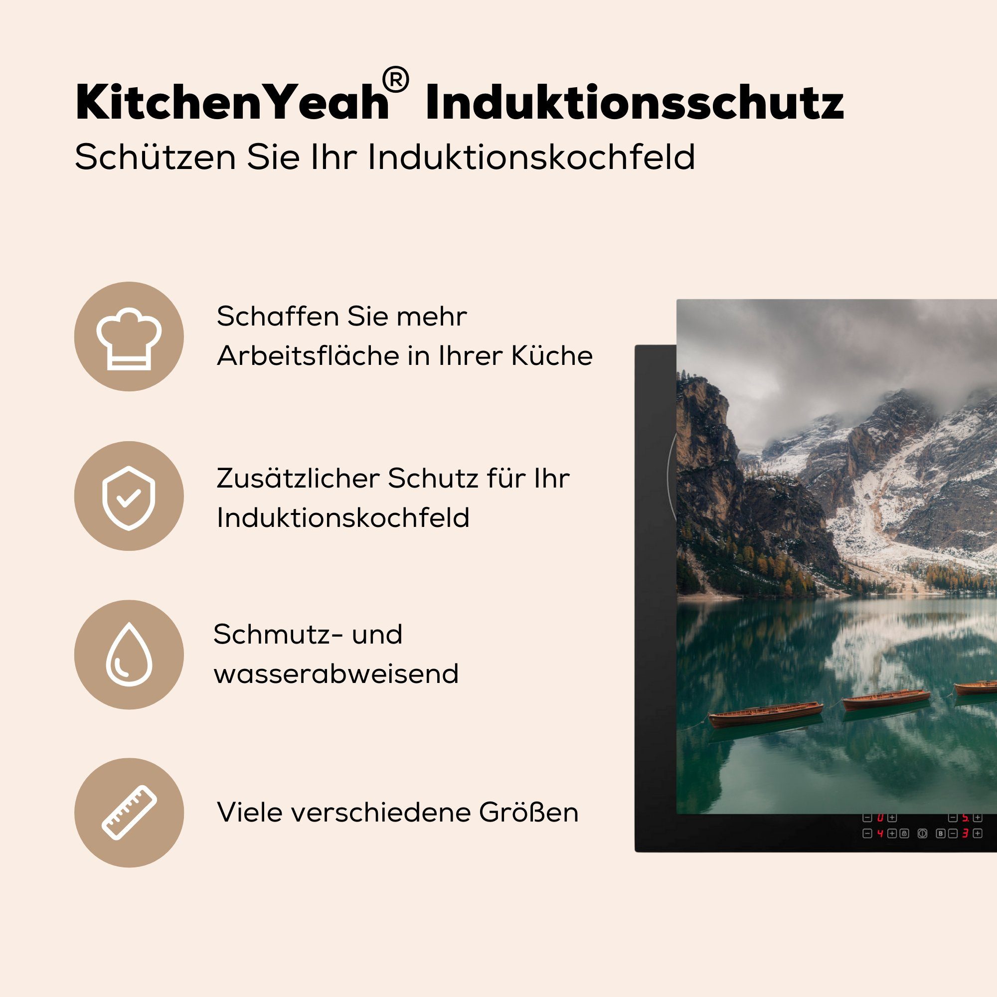 Ruderbooten küche, (1 Schutz Ceranfeldabdeckung der cm, Vinyl, 81x52 tlg), die Mehr mit für Induktionskochfeld Schweiz, in MuchoWow Herdblende-/Abdeckplatte