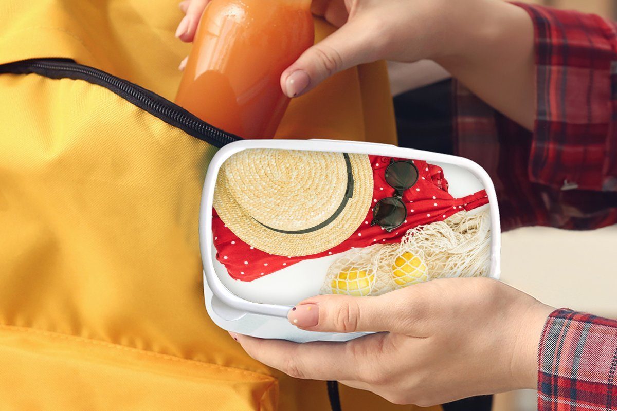 MuchoWow Lunchbox und Brotbox für und weiß (2-tlg), Sommer Hut, Jungs - Kinder - Kunststoff, Brotdose, Mädchen Sonnenbrille für Erwachsene