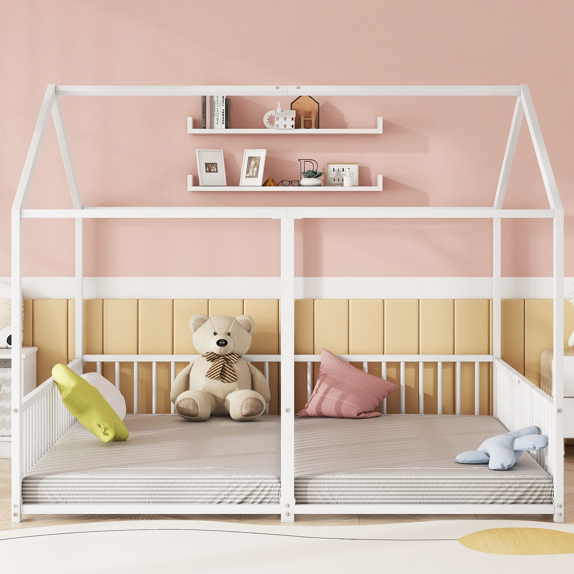 OKWISH Kinderbett Doppelbett,Hausmodell mit Geländer (Metall günstig online kaufen