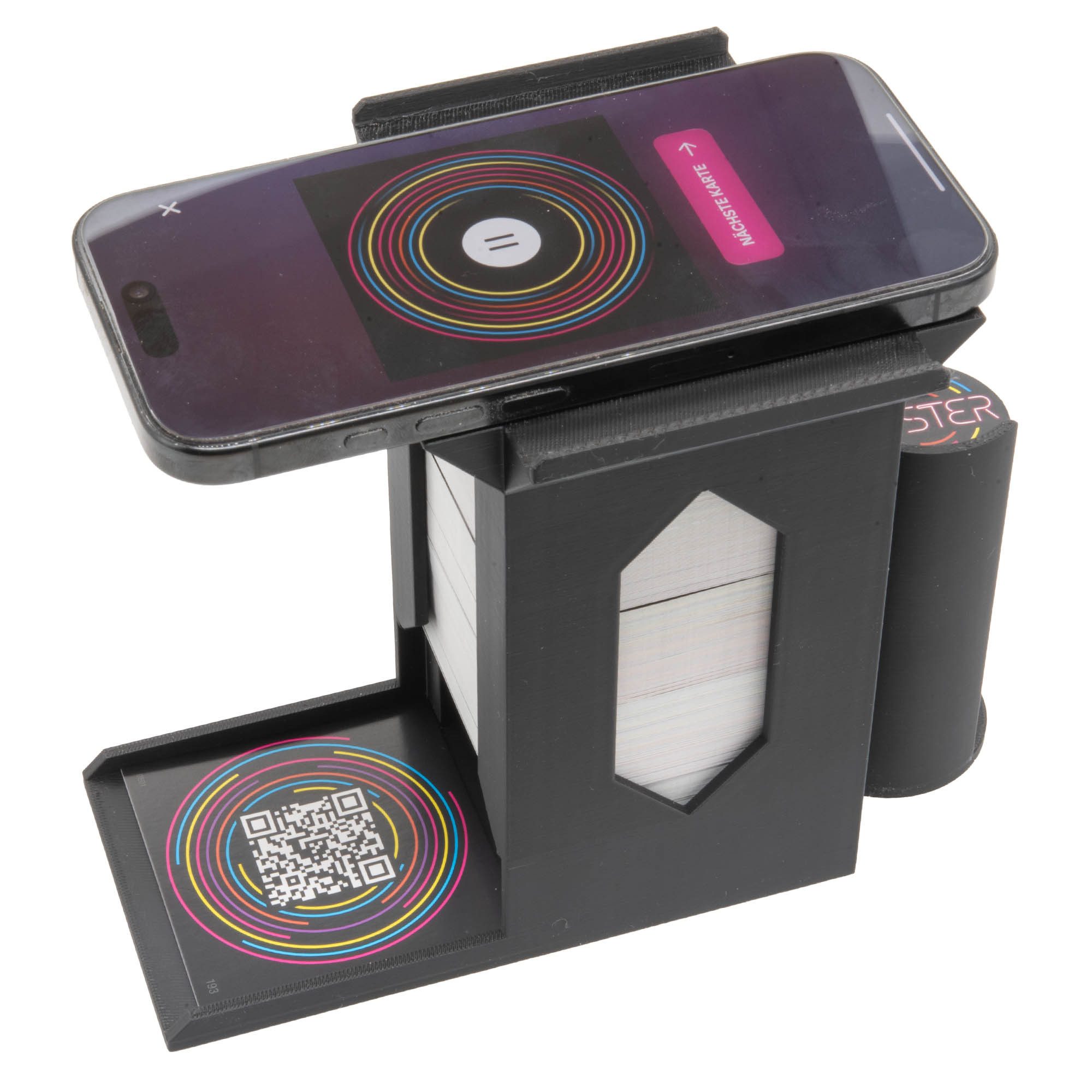 TSB Werk Spielesammlung Hit-Turm kompatibel für Hitster Spiel Hit-Station, Turm, Kartenleser, Handyhalter