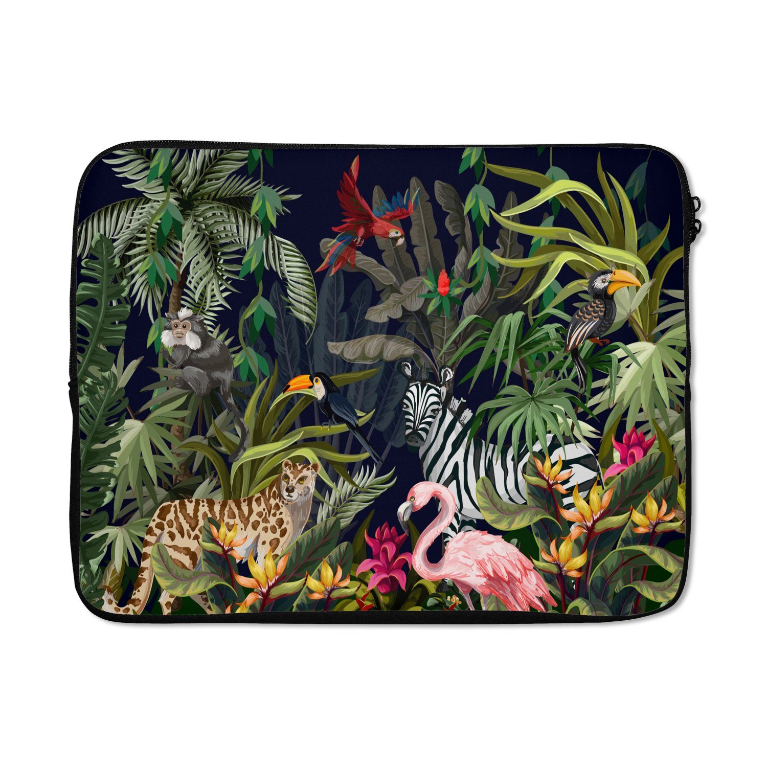 MuchoWow Laptop-Hülle Dschungeltiere - Natur - Jungen - Mädchen - Flamingo - Zebra 17 Zoll, Laptopsleeve, weiches Innenfutter zum Schutz Kratzern, Laptoptasche