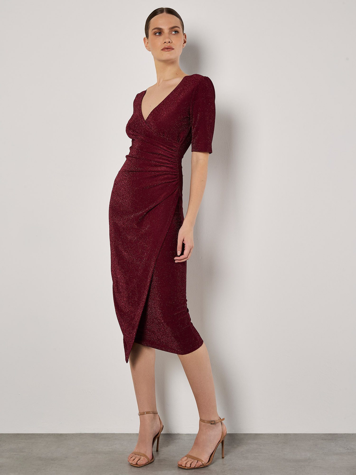 Apricot Partykleid Midikleid mit seitlicher Raffung