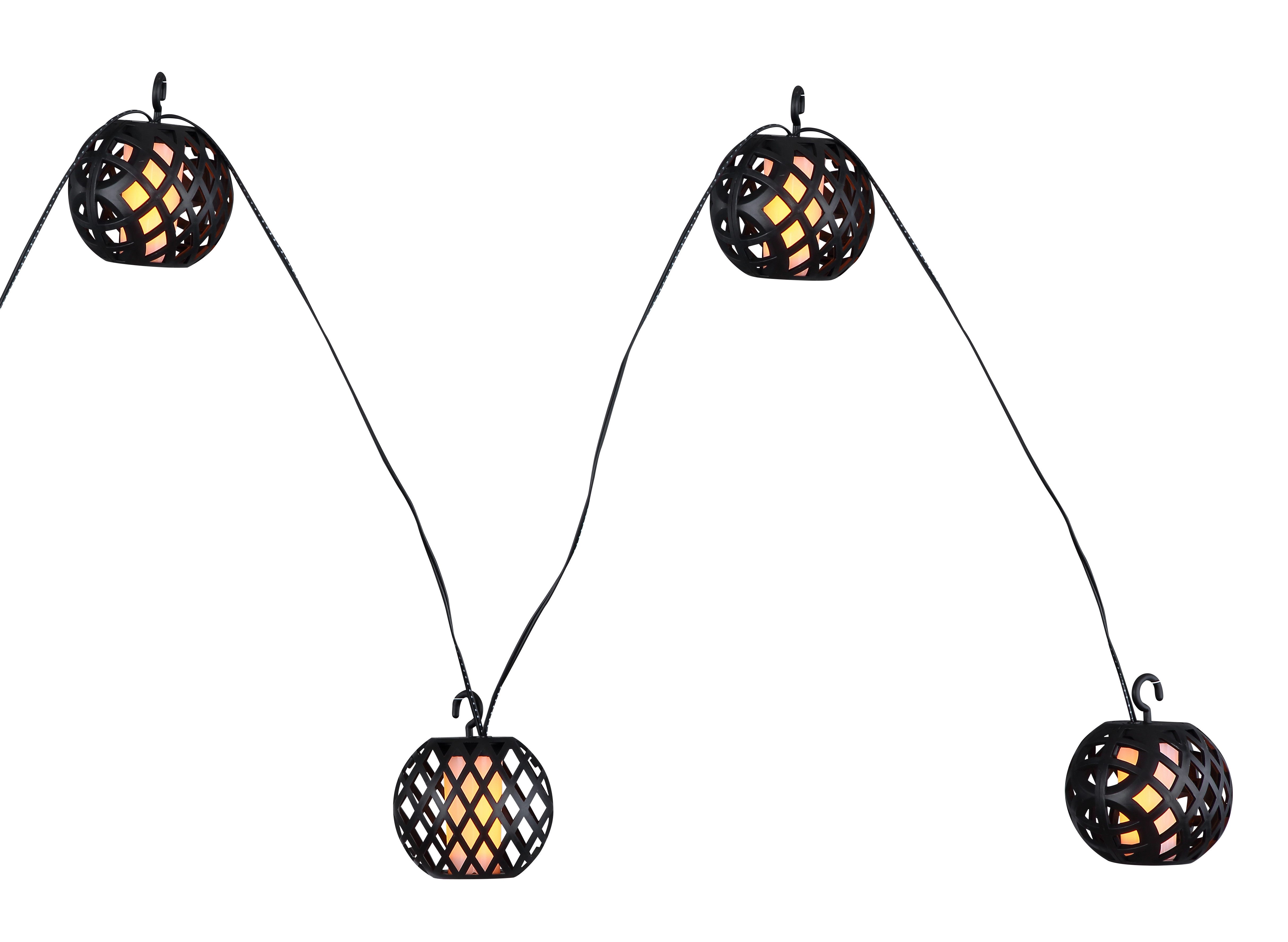 GLOBO LIGHTING LED Solarleuchte SOLAR-LICHTERKETTE KUNSTSTOFF SCHWARZ, 98XLED, LED fest integriert, Extra-Warmweiß, Flammenoptik für besonders stimmungsvolles Licht