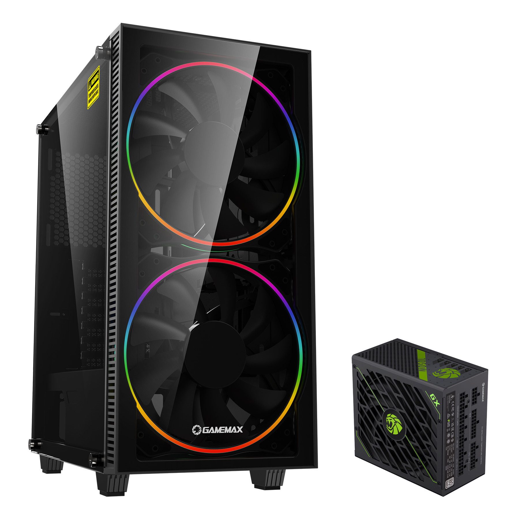 GAMEMAX Gaming-Gehäuse Black Hole, Midi-Tower RGB, 1x USB 3.1, 1x USB 2.0, USB/Audio, 1050W 80+ Platinum Netzteil vorinstalliert