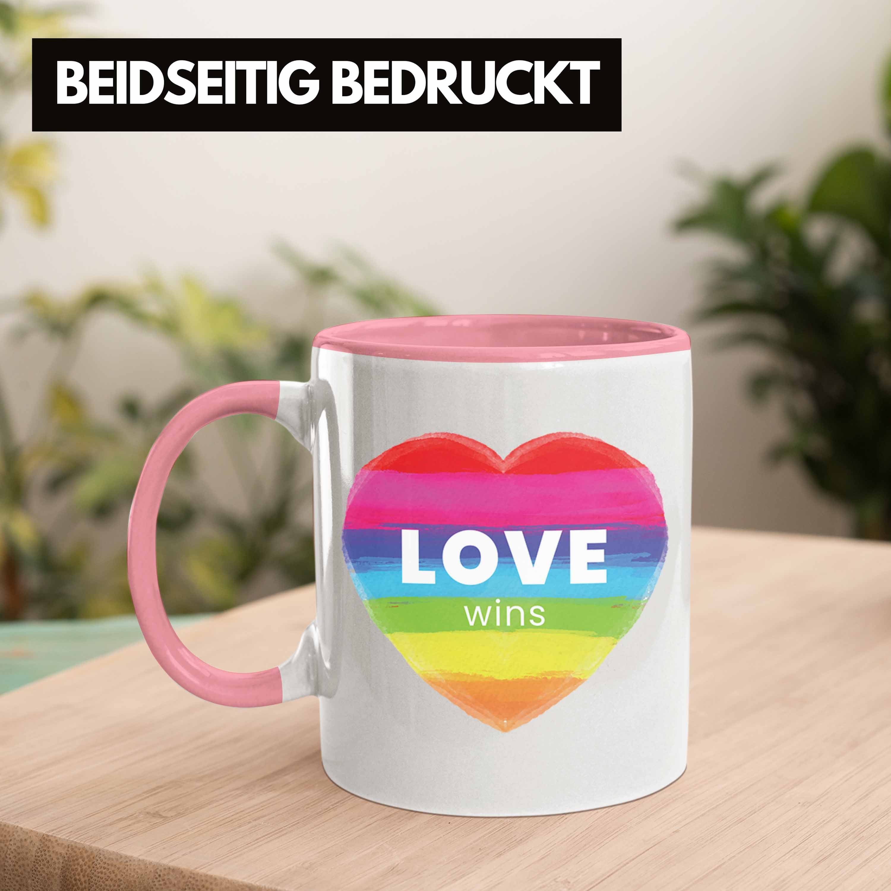 Trendation Tasse Trendation Rosa Tasse Schwule Regenbogen Transgender Love - LGBT Pride Lesben Geschenk Grafik