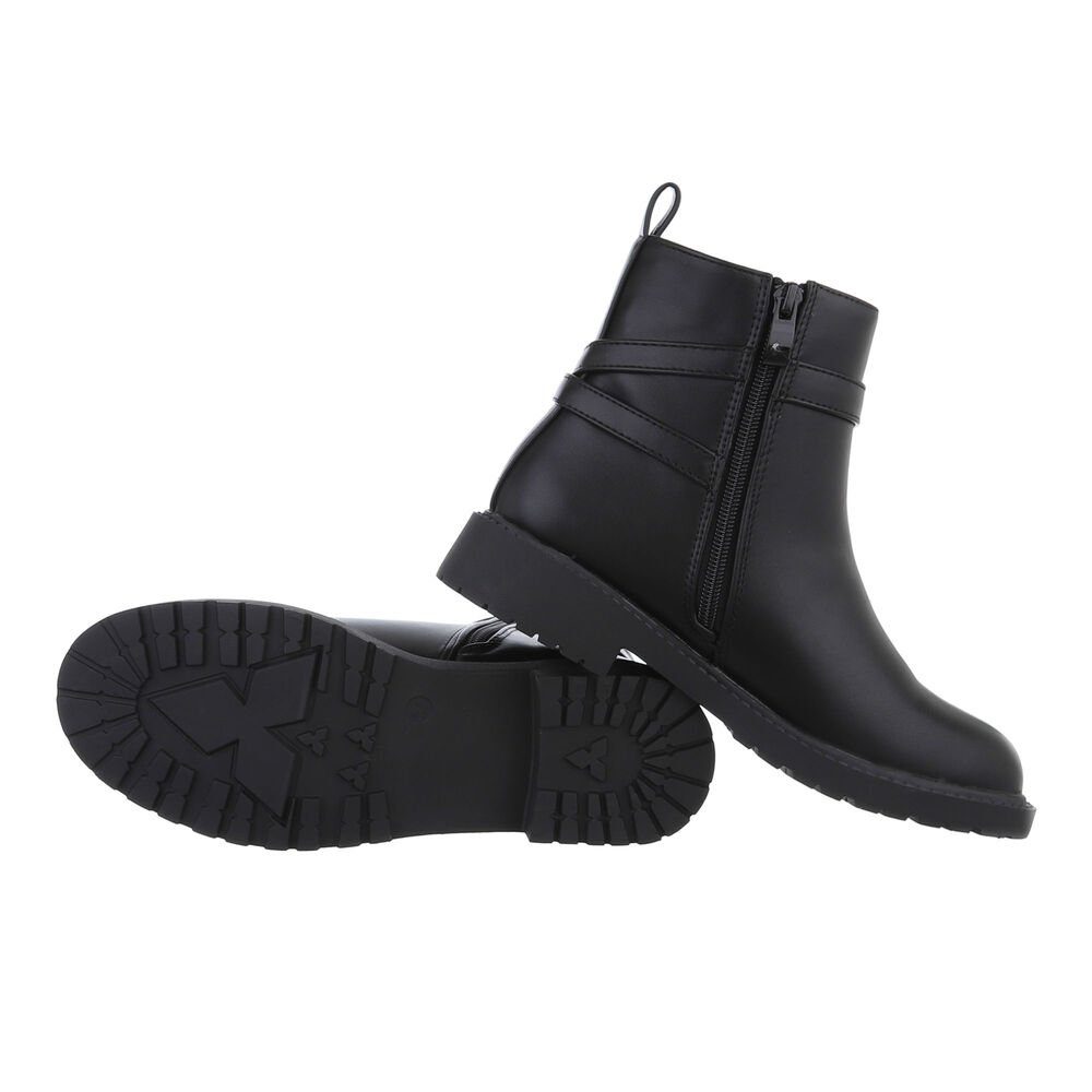 Blockabsatz Flache Damen Stiefelette Stiefeletten Freizeit Schwarz in Ital-Design