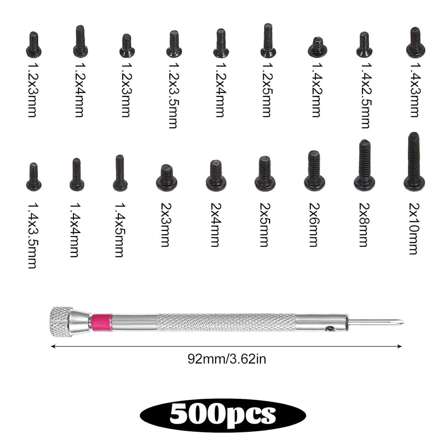 FELIXLEO Bit-Schraubendreher 500 Stk Schrauben Set M1.2 M1.4 M2 Edelstahl mit Dreher für Brillen., (1 St) – Bild 3 von 5