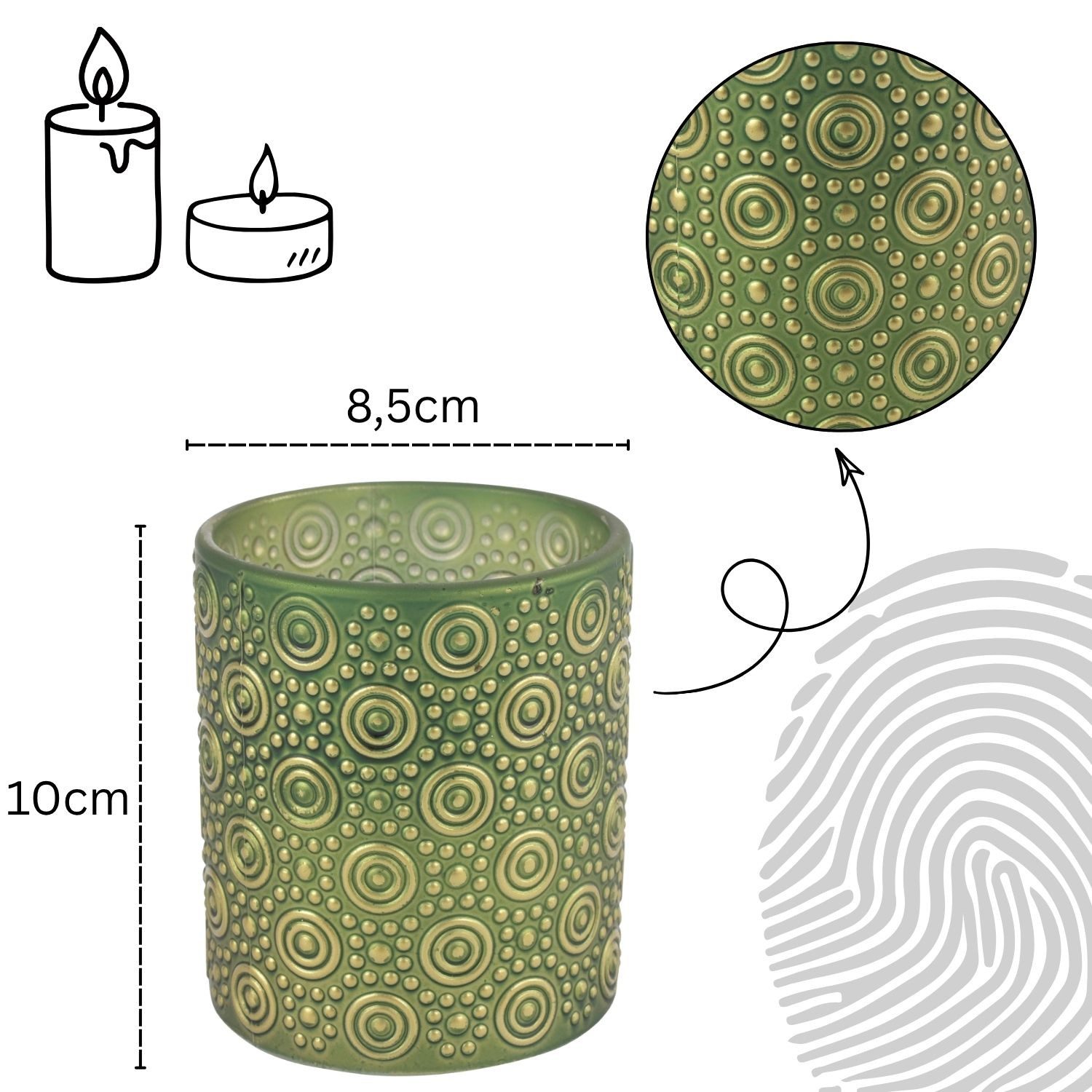 Marrakesch Orient & Mediterran Interior Windlicht Windlicht Hailey Grün 10 cm Glas Teelichthalter Kerzendeko rund edel (1 St), Handarbeit