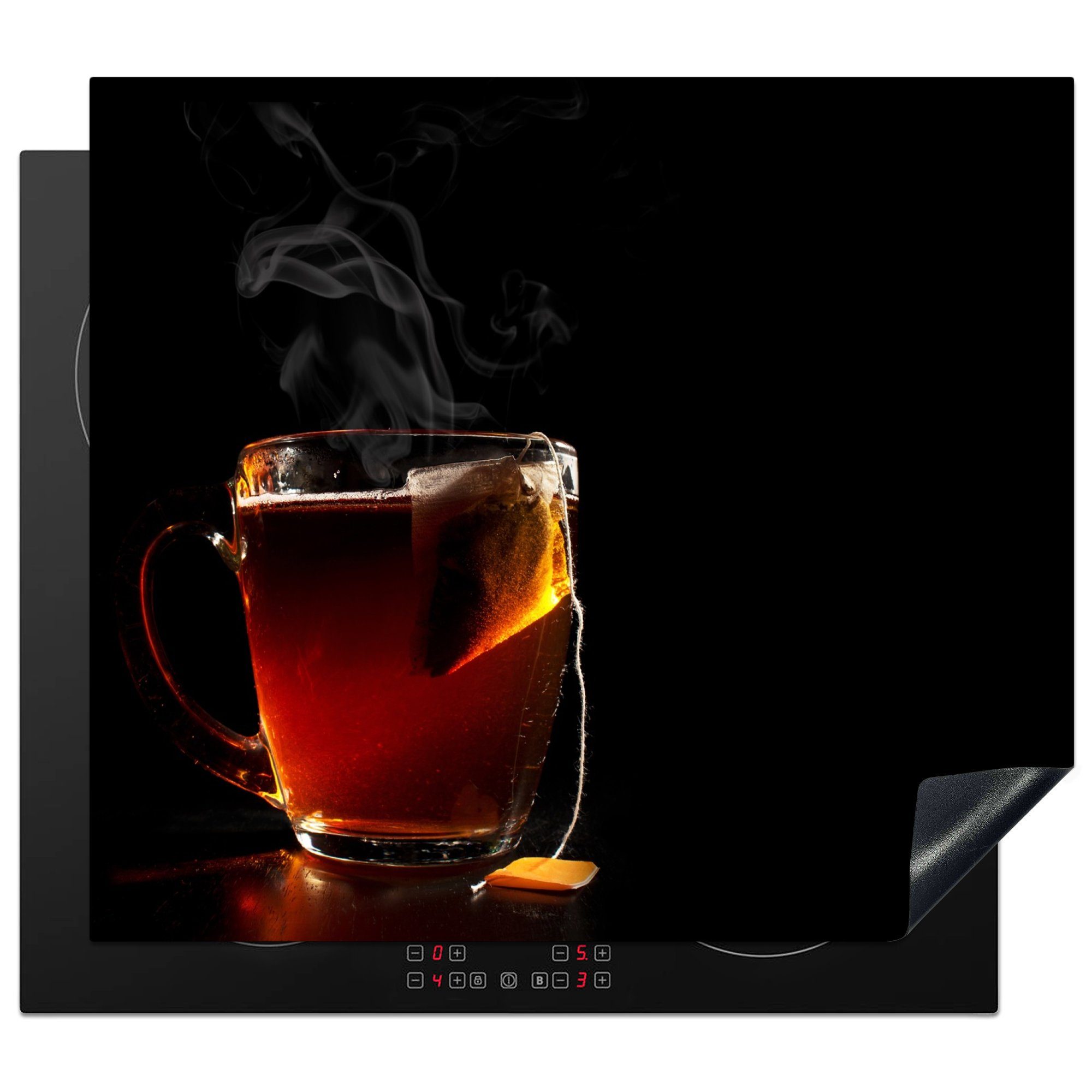 MuchoWow küche, Induktionsmatte die Schwarz Ceranfeldabdeckung Vinyl, Trinken, 59x52 - tlg), (1 - Herdblende-/Abdeckplatte Tee für cm,