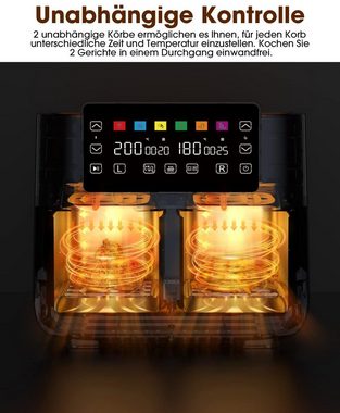 joyami Heißluftfritteuse insgesamt 7,6L, doppelte antihafte Fächer, BPA Frei, 2850,00 W, 100+ Kostenlose Rezepte, digital LED-Touchscreen