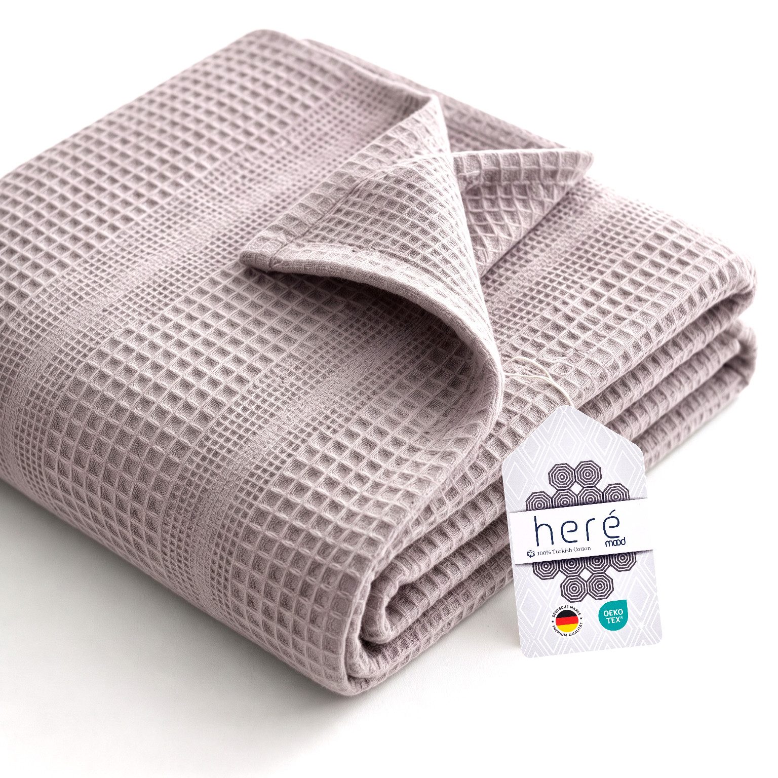 herémood Tagesdecke aus 100% Baumwolle – Wohndecke Elegante Waffelpique Kuscheldecke, für Sofa & Bett, atmungsaktiv & pflegeleicht – 150x200 cm BEIGE