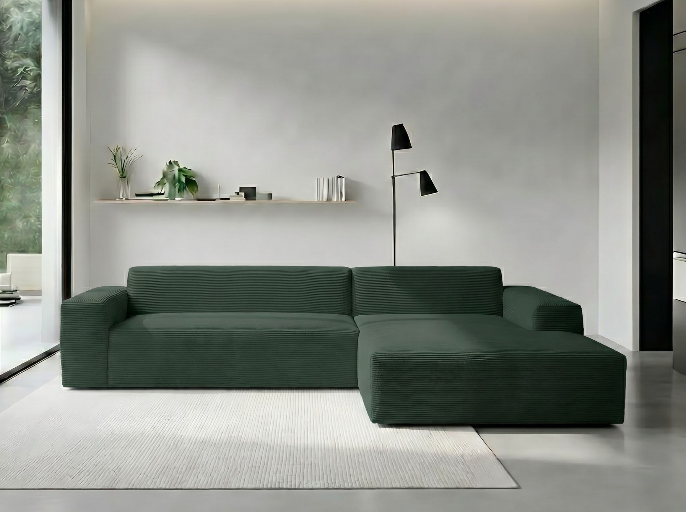 WERK2 Ecksofa Zeus-XL 311 cm breit, bequemes Mega-Sofa in L-Form, große Sitztiefe, Curvy-trend Cord Big-Sofa mit 210 cm XXL-Ottomane für 2 Personen