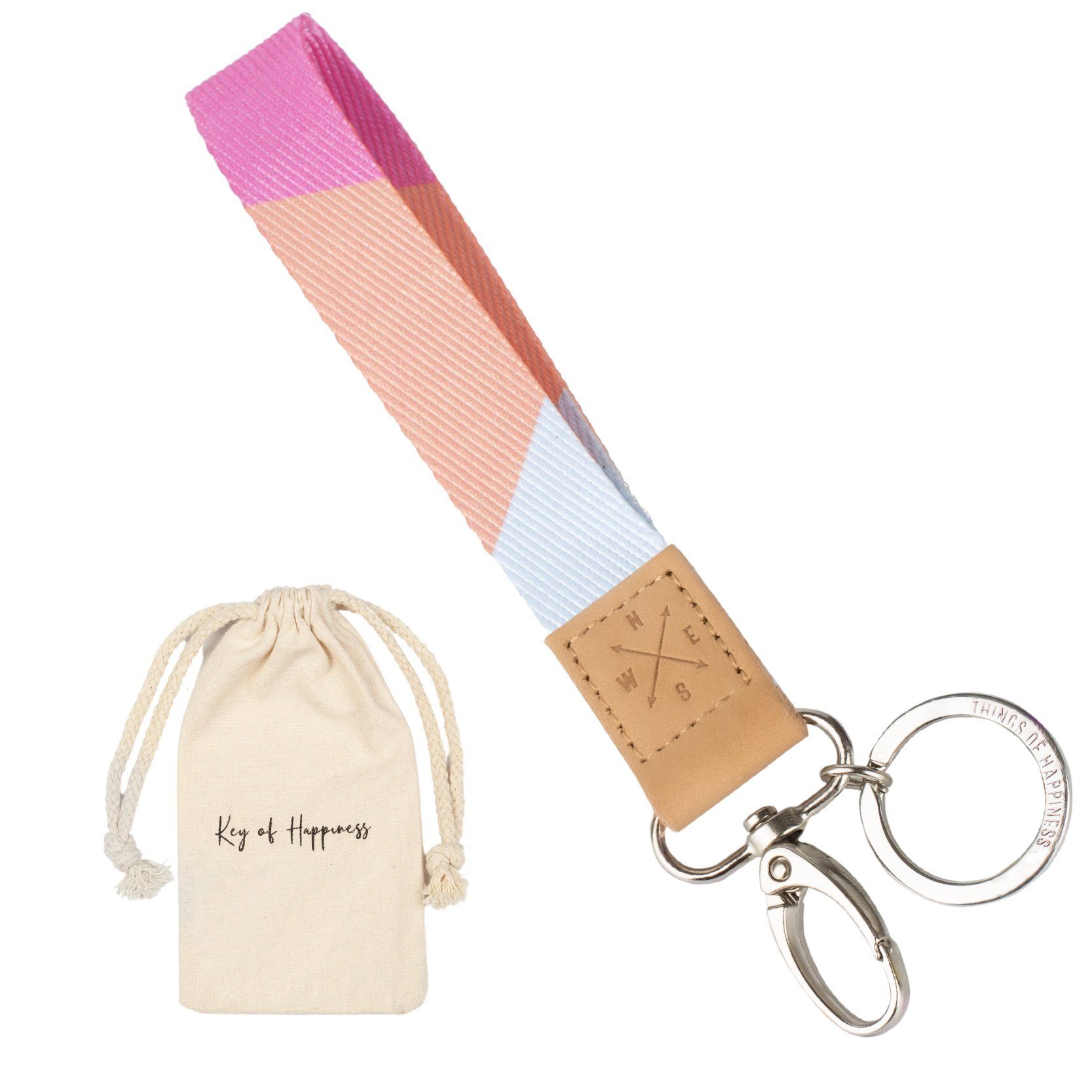 Things of Happiness Schlüsselanhänger Schlüsselband kurz mit Schlüsselring und Karabiner, kurzes Lanyard, Geschenk