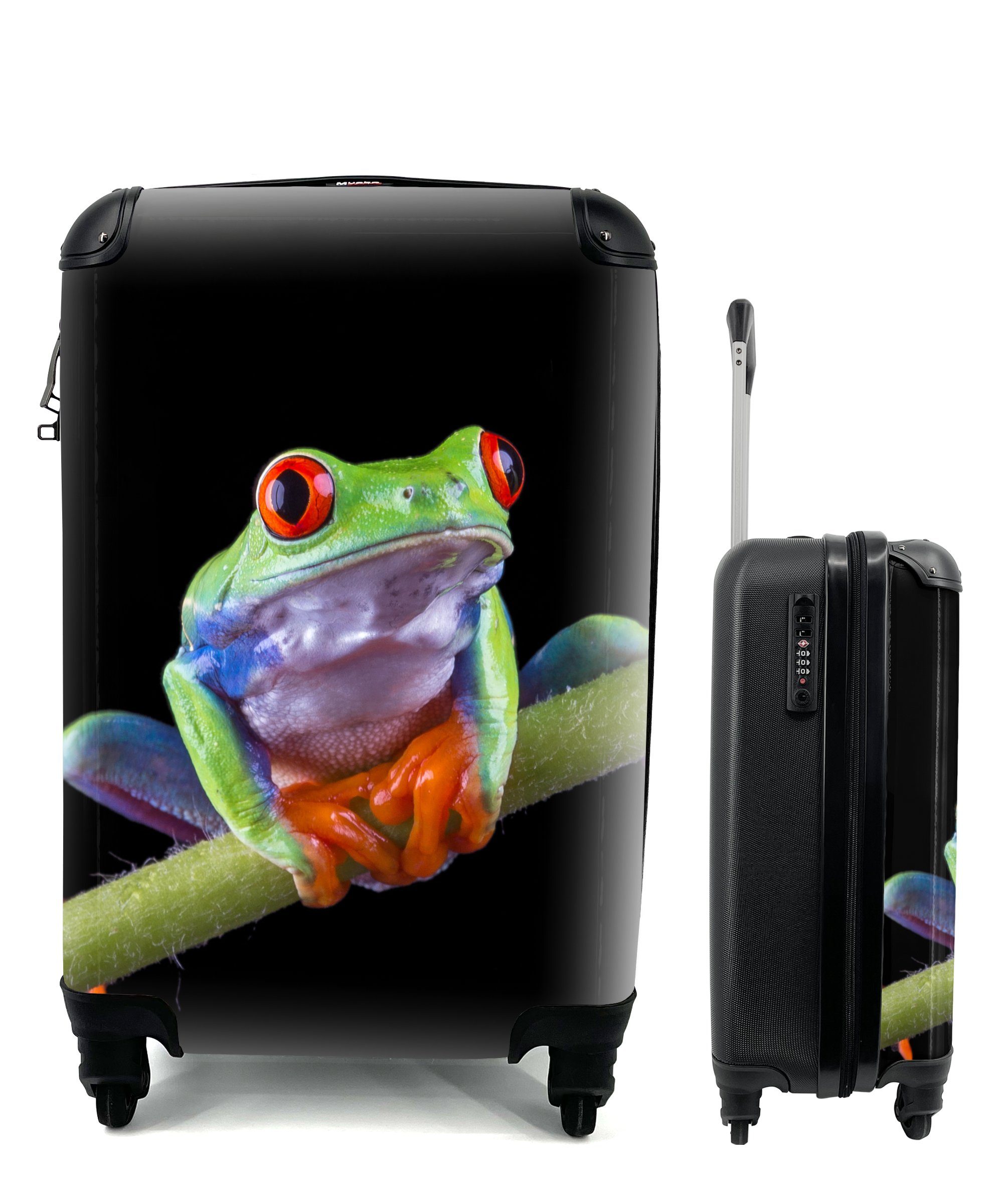 MuchoWow Handgepäckkoffer Frosch - Pflanze - Schwarz, 4 Rollen, Reisetasche mit rollen, Handgepäck für Ferien, Trolley, Reisekoffer