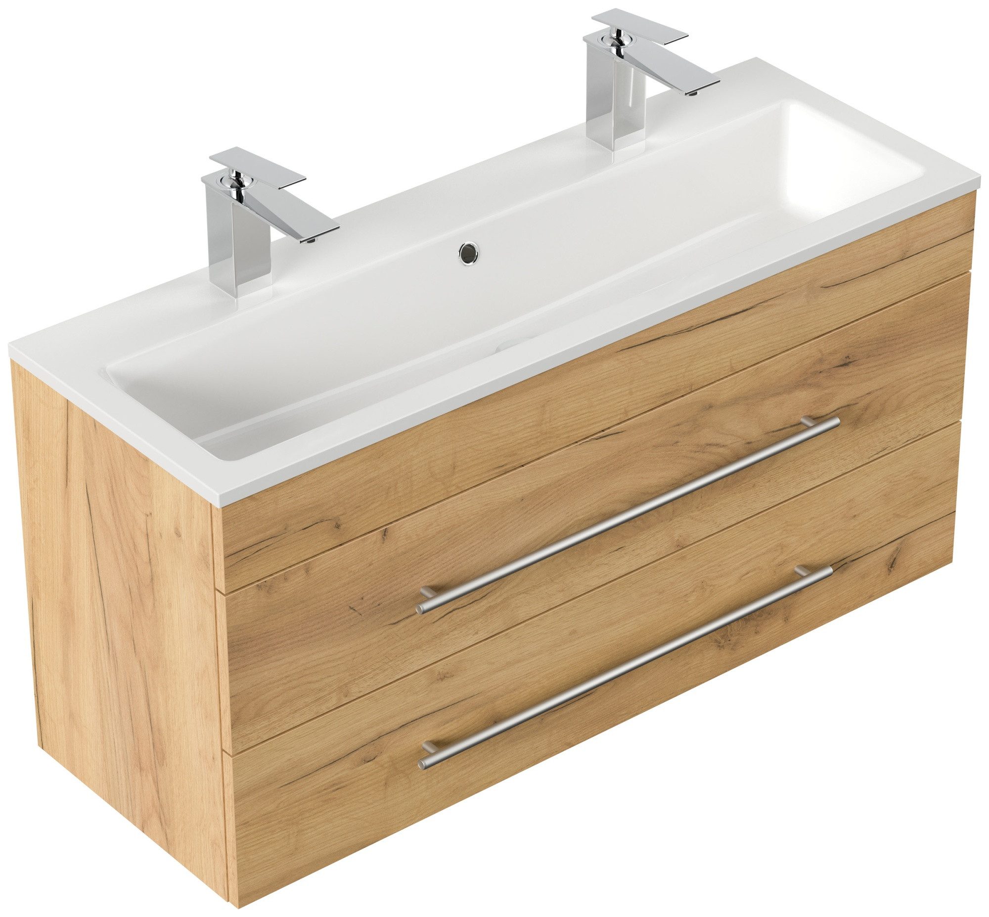 Magnolia Home Waschtisch Badmöbel Mars 1000 für 2 Hähne SoftClose Schubladen eiche gold