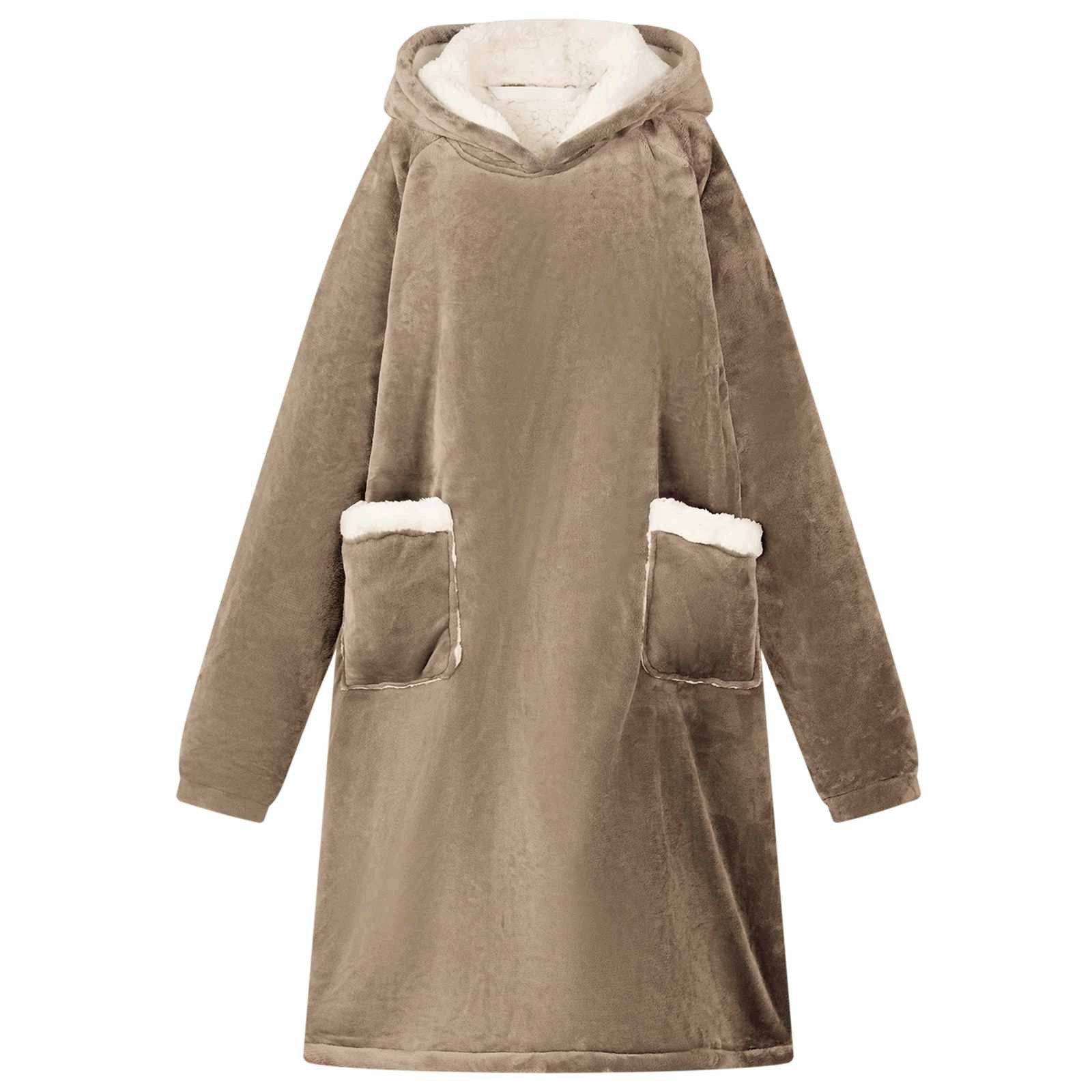 vidaXL Unisex-Bademantel Decken-Hoodie Kamel L Fleece und Flanell, Vlies